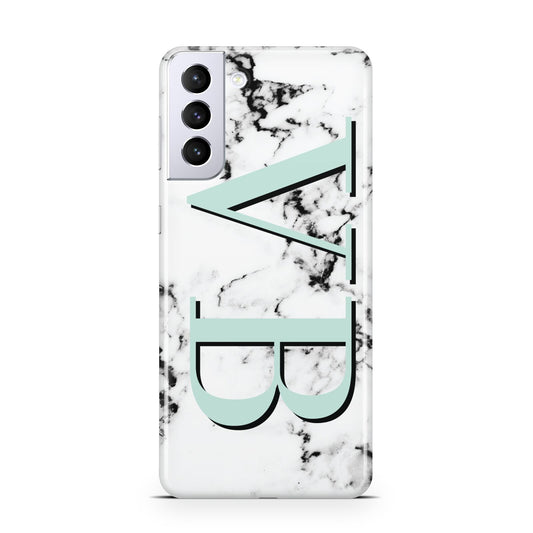 Personalised Mint Big Initials Marble Samsung S21 Plus Phone Case