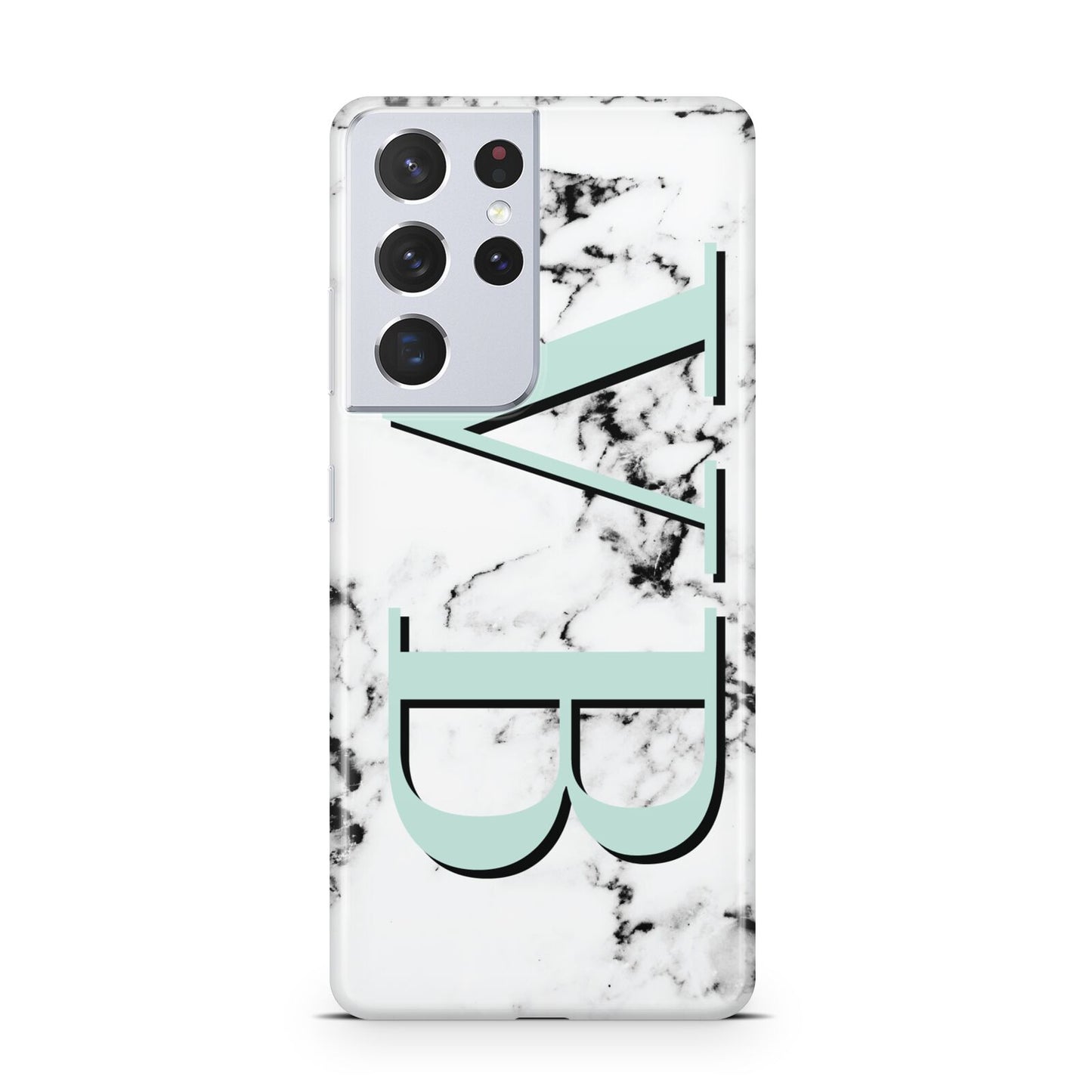 Personalised Mint Big Initials Marble Samsung S21 Ultra Case