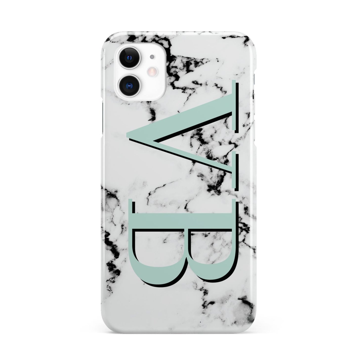 Personalised Mint Big Initials Marble iPhone 11 3D Snap Case