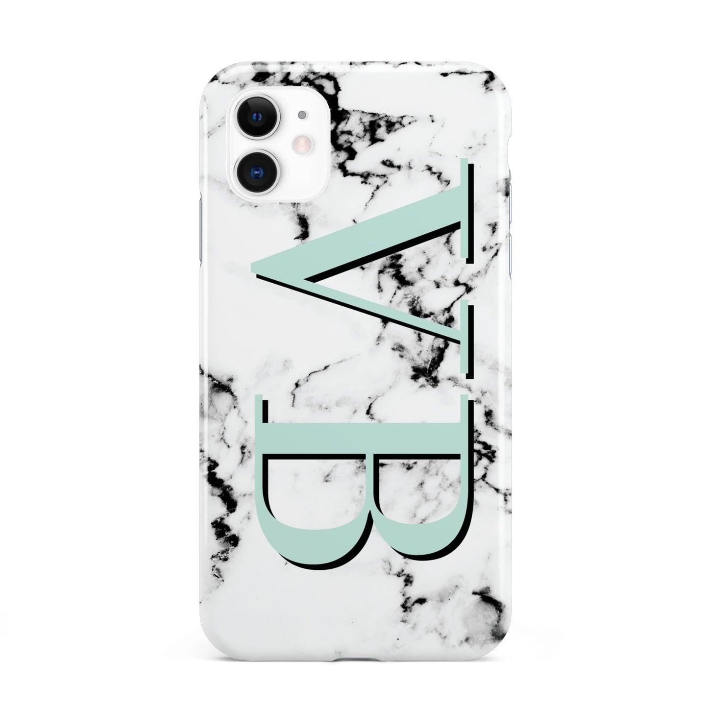 Personalised Mint Big Initials Marble iPhone 11 3D Tough Case