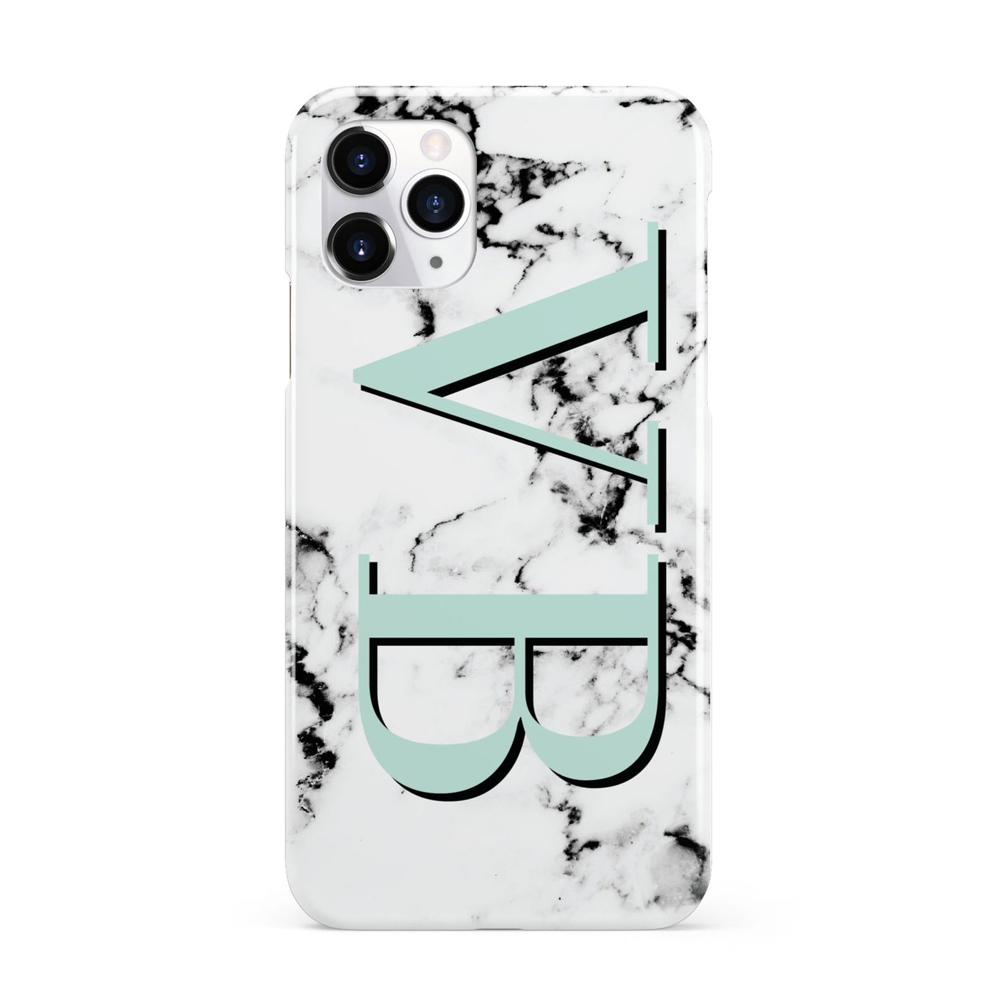 Personalised Mint Big Initials Marble iPhone 11 Pro 3D Snap Case