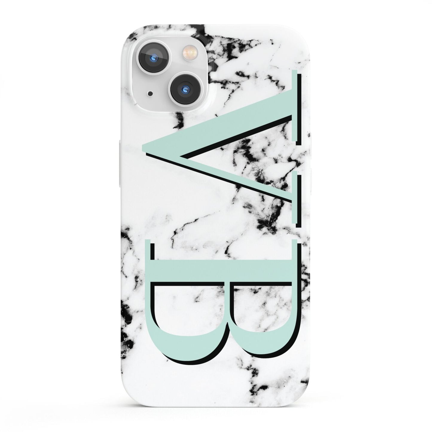 Personalised Mint Big Initials Marble iPhone 13 Full Wrap 3D Snap Case