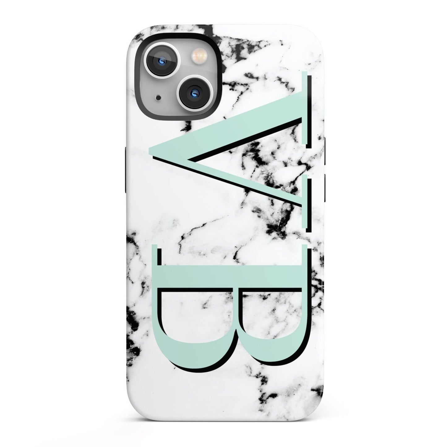 Personalised Mint Big Initials Marble iPhone 13 Full Wrap 3D Tough Case