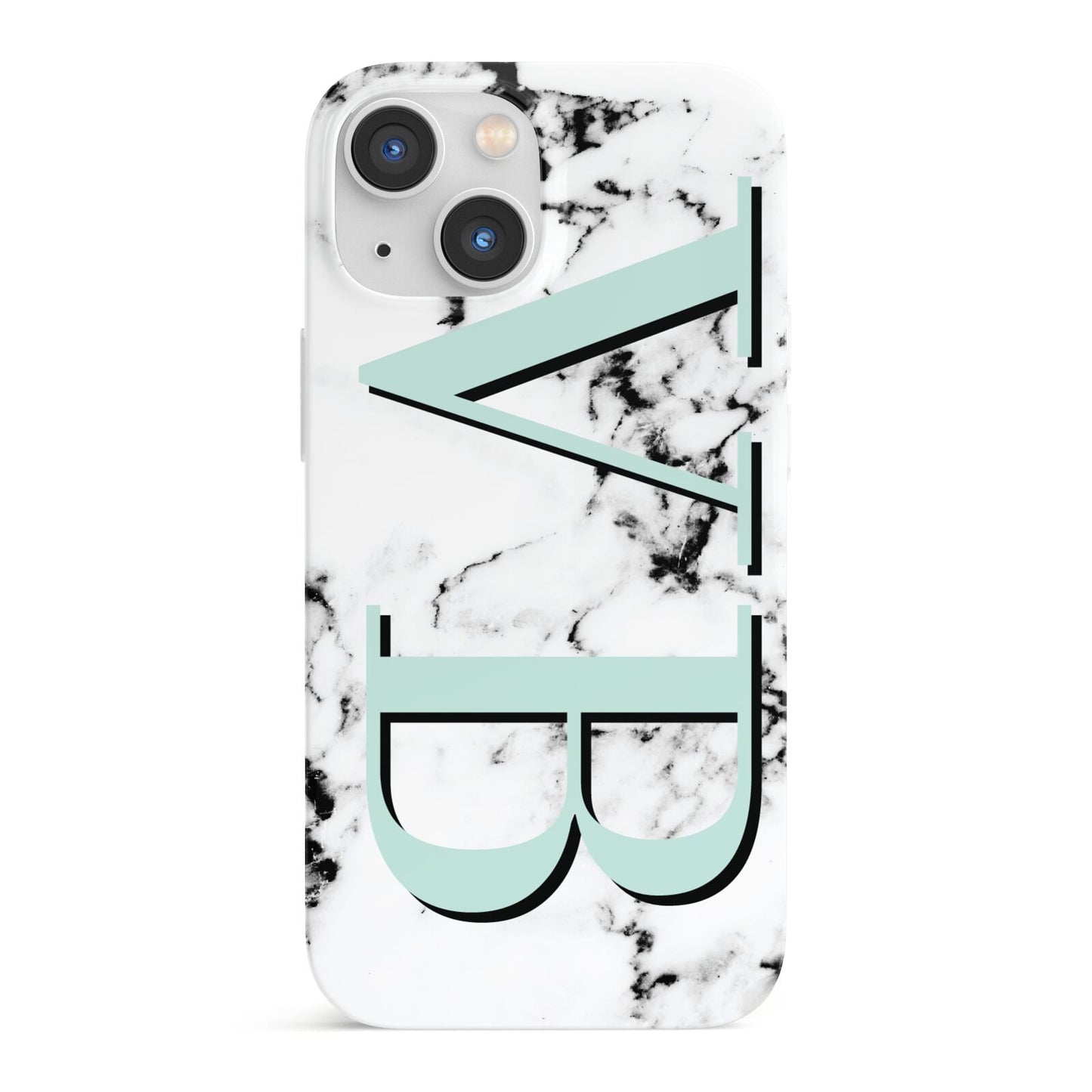 Personalised Mint Big Initials Marble iPhone 13 Mini Full Wrap 3D Snap Case