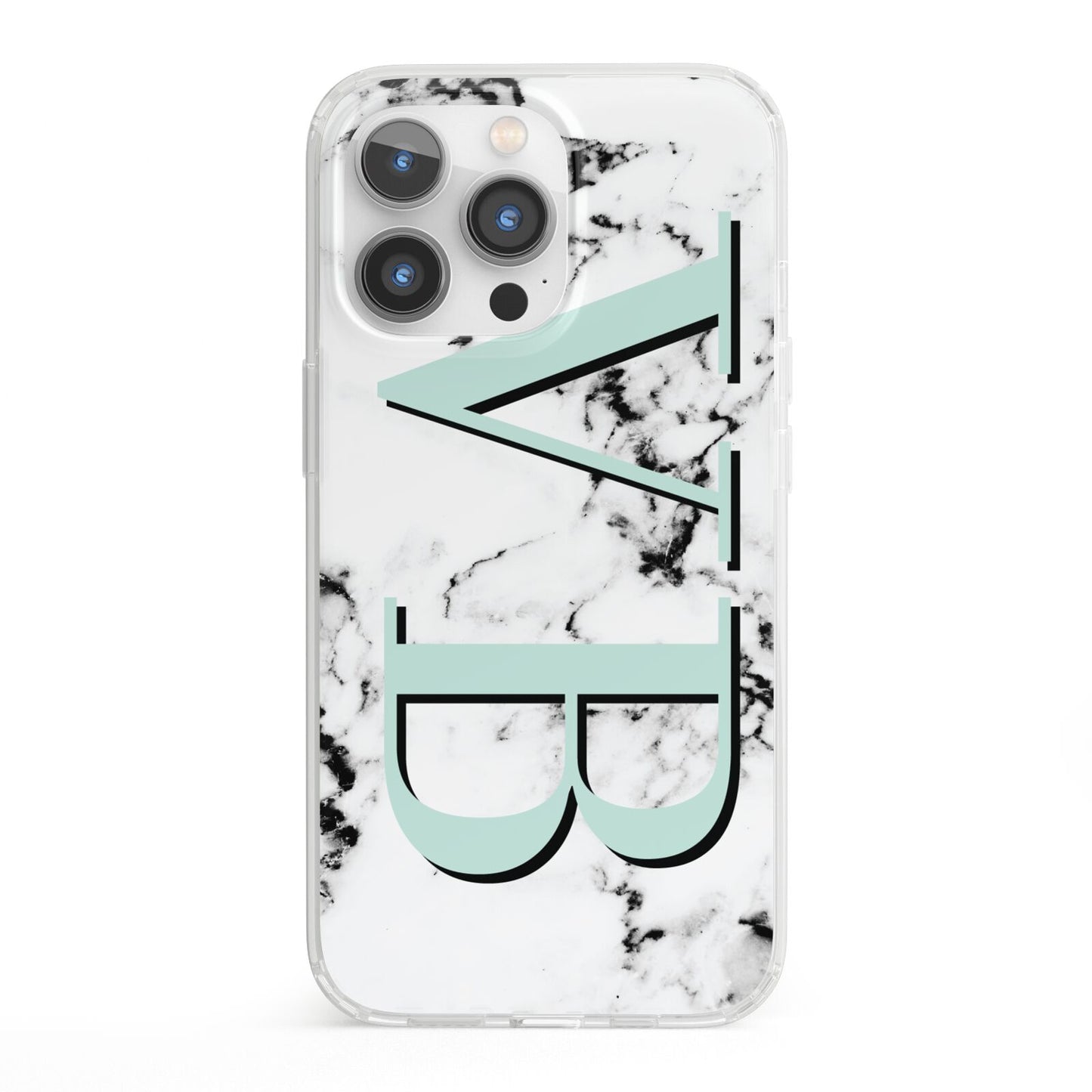 Personalised Mint Big Initials Marble iPhone 13 Pro Clear Bumper Case