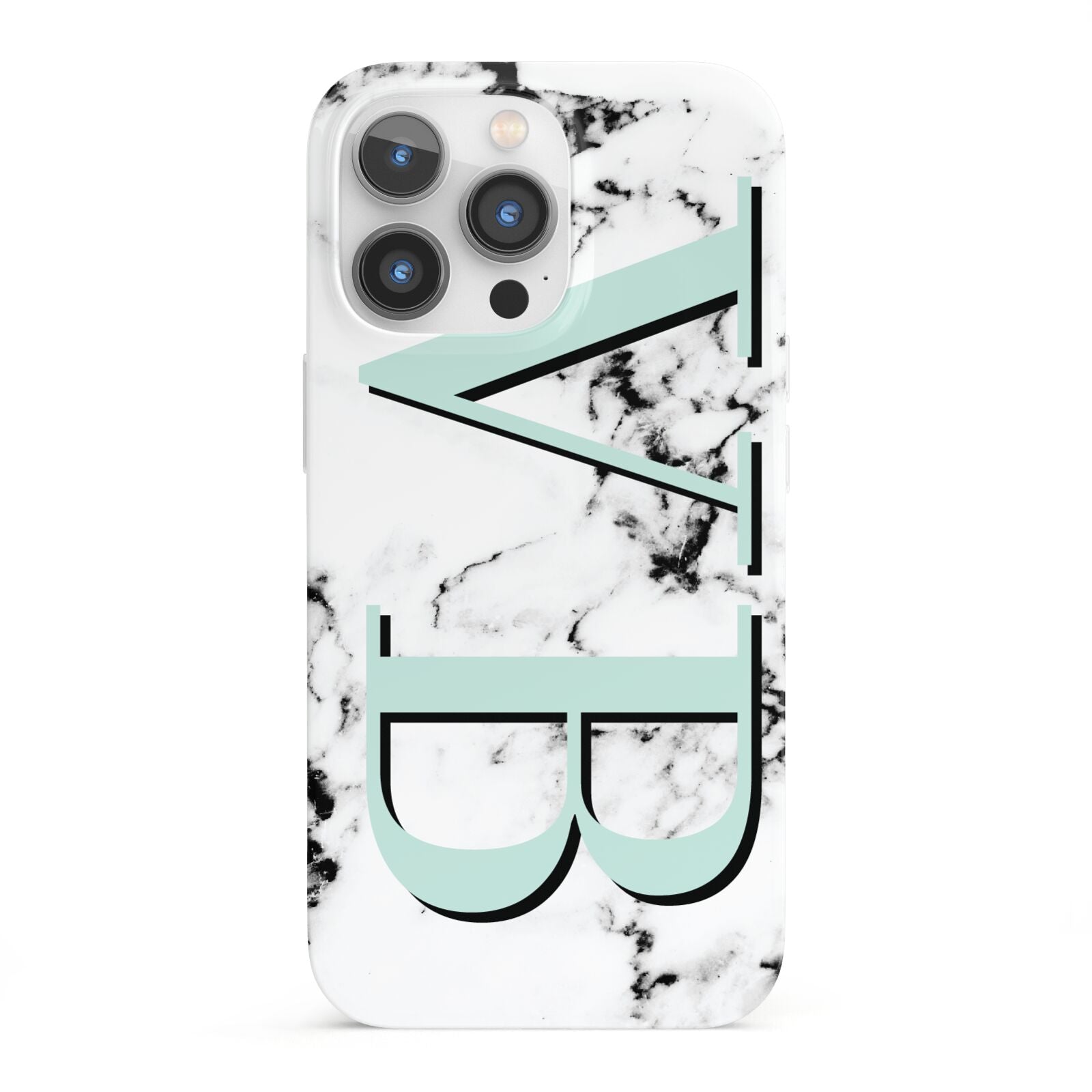 Personalised Mint Big Initials Marble iPhone 13 Pro Full Wrap 3D Snap Case