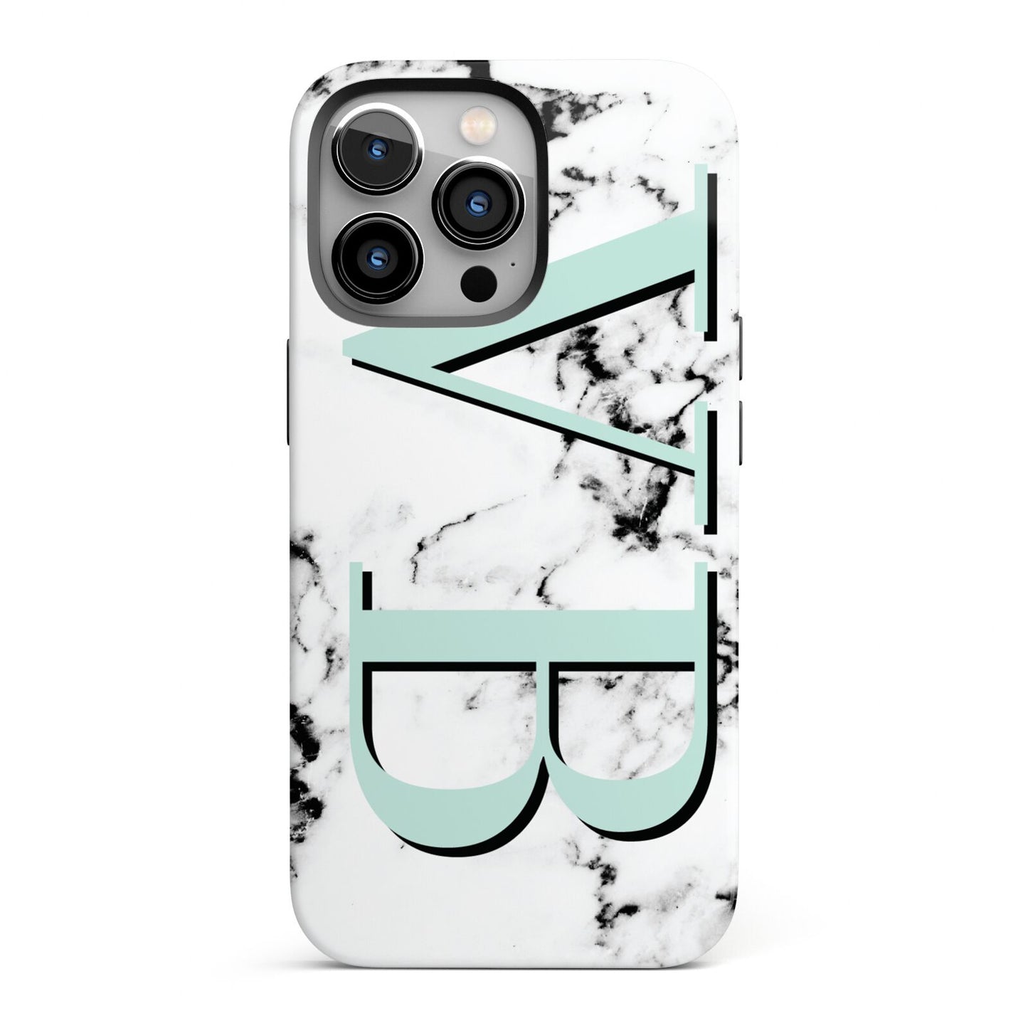 Personalised Mint Big Initials Marble iPhone 13 Pro Full Wrap 3D Tough Case