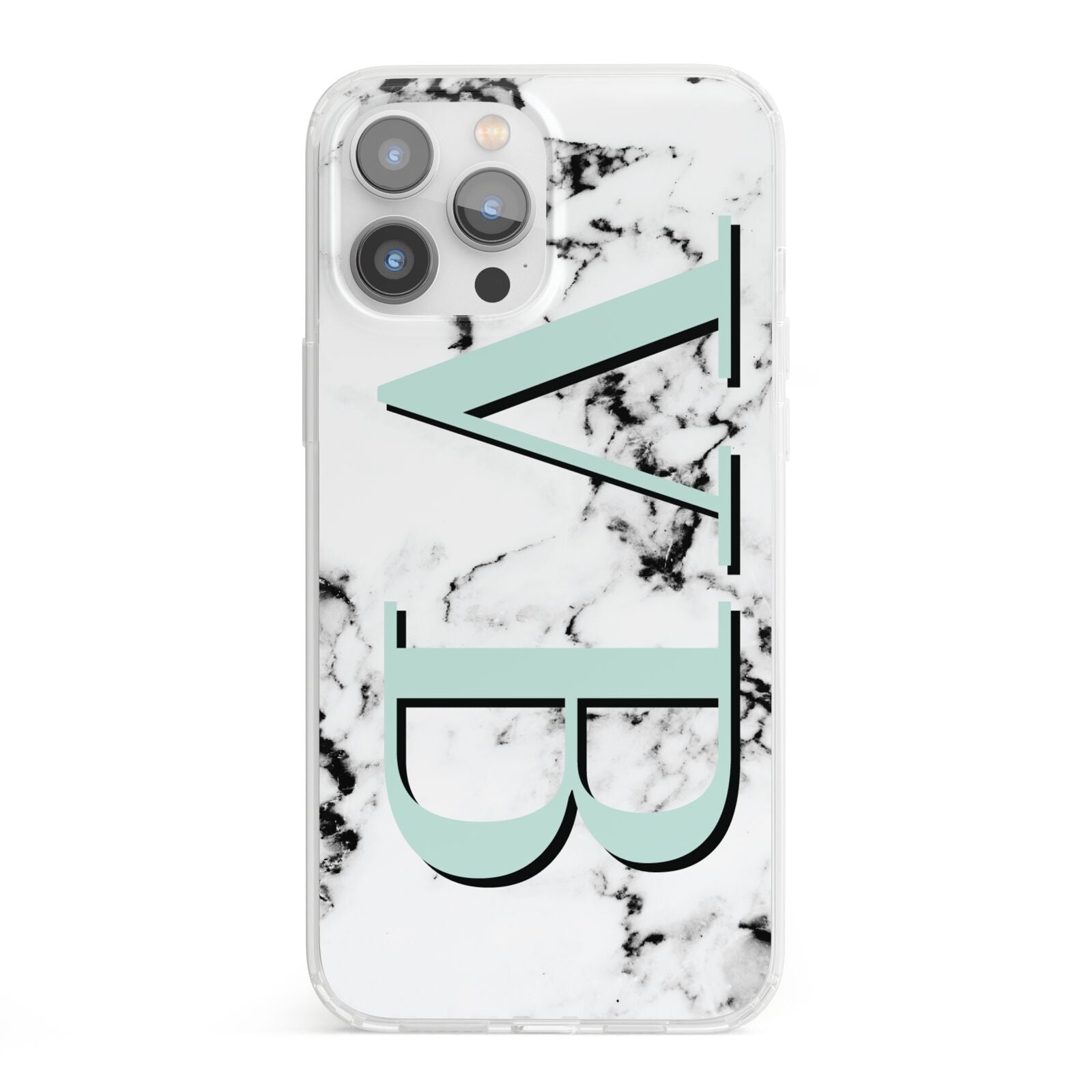 Personalised Mint Big Initials Marble iPhone 13 Pro Max Clear Bumper Case