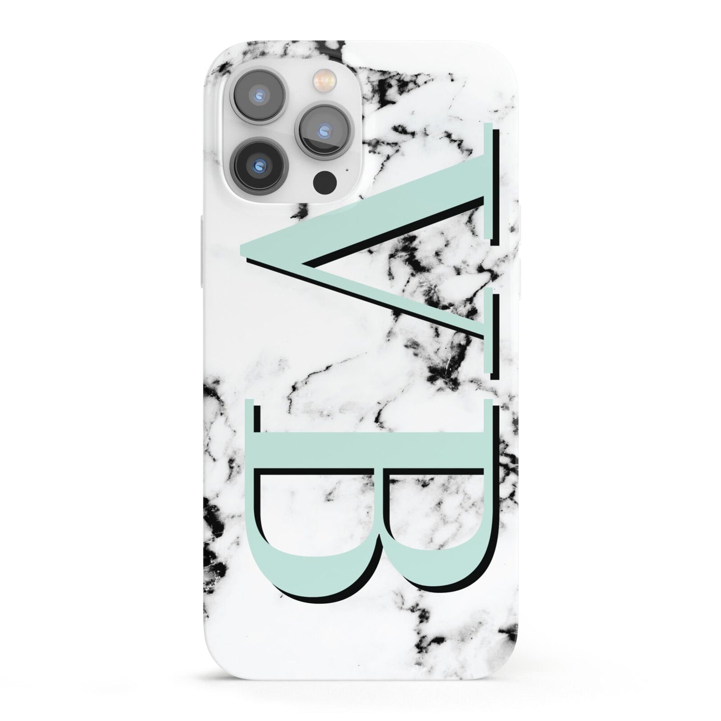 Personalised Mint Big Initials Marble iPhone 13 Pro Max Full Wrap 3D Snap Case