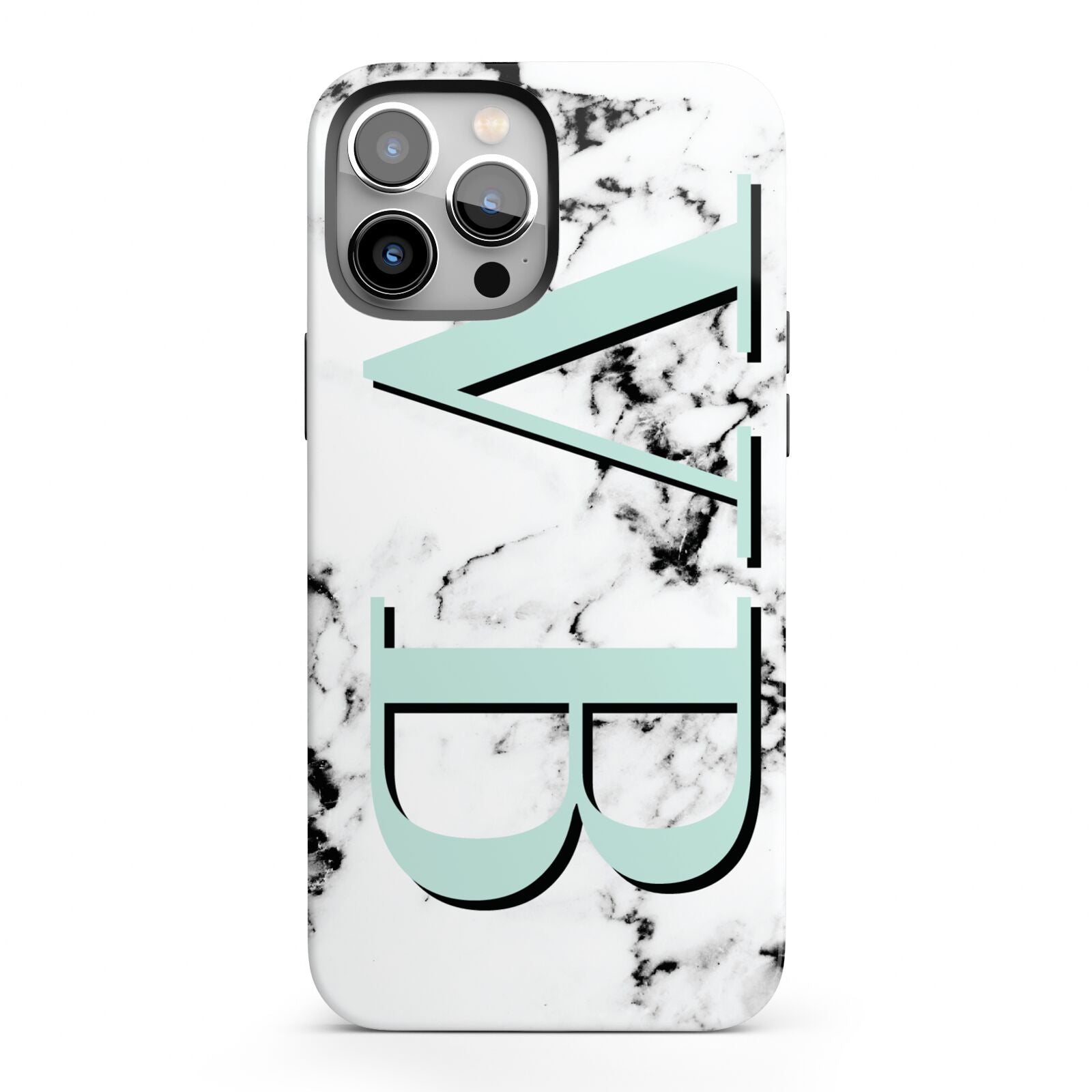 Personalised Mint Big Initials Marble iPhone 13 Pro Max Full Wrap 3D Tough Case