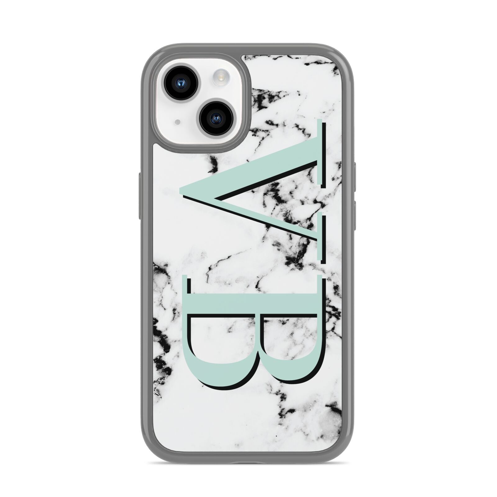 Personalised Mint Big Initials Marble iPhone 14 Clear Tough Case Starlight