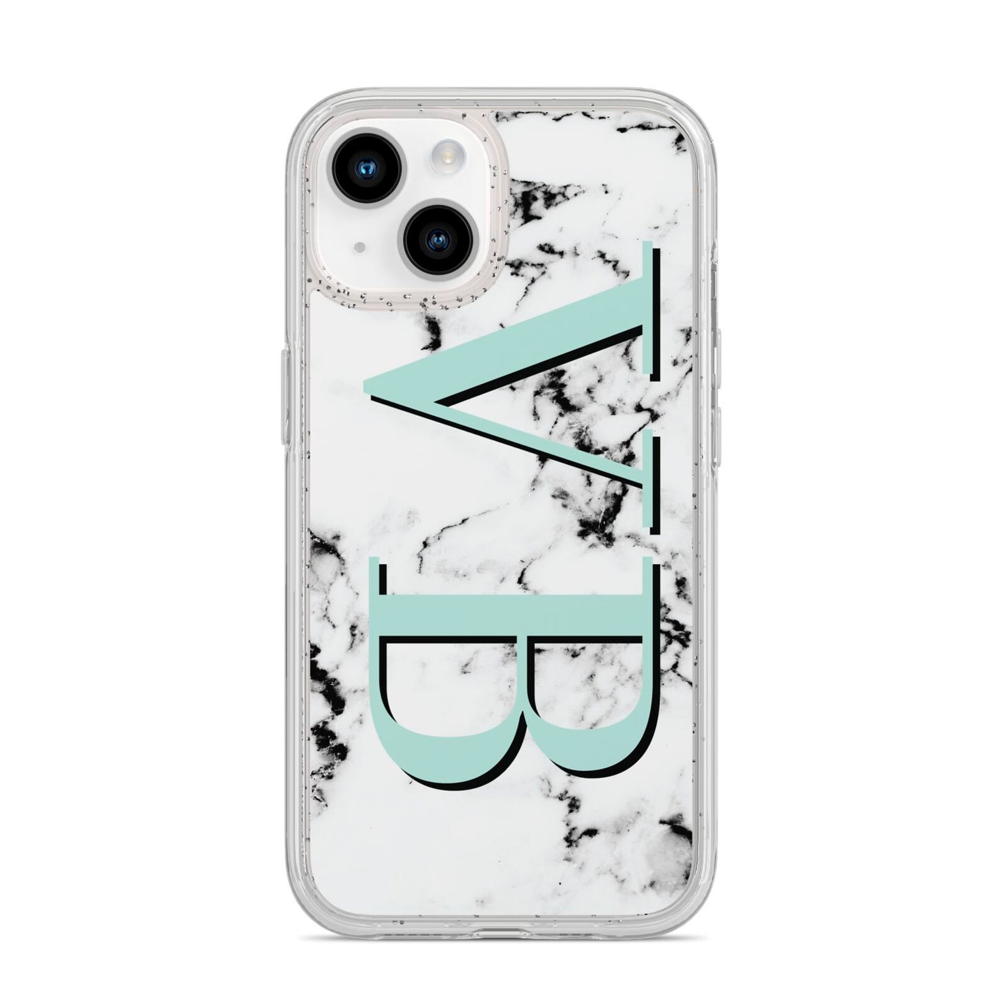 Personalised Mint Big Initials Marble iPhone 14 Glitter Tough Case Starlight