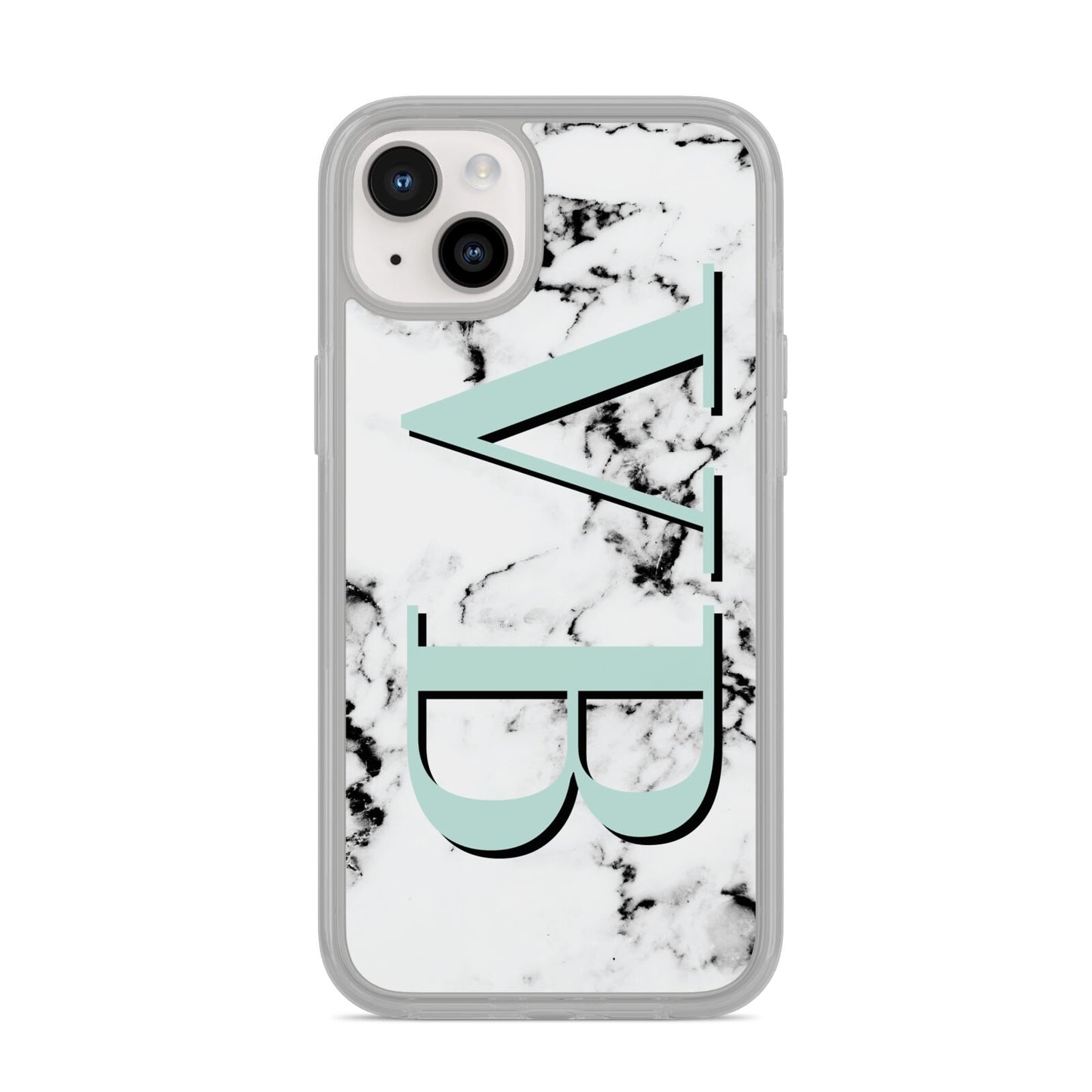 Personalised Mint Big Initials Marble iPhone 14 Plus Clear Tough Case Starlight