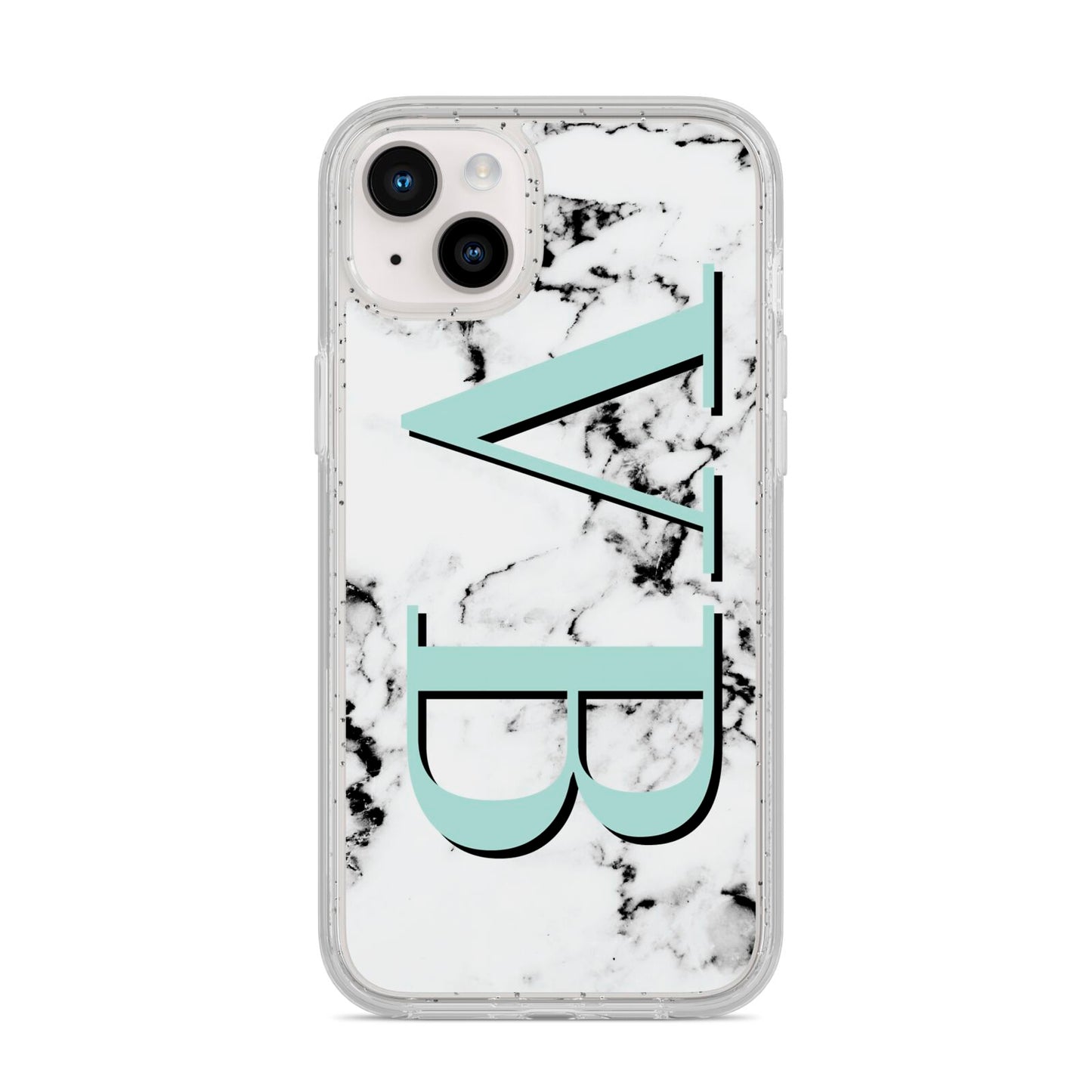 Personalised Mint Big Initials Marble iPhone 14 Plus Glitter Tough Case Starlight