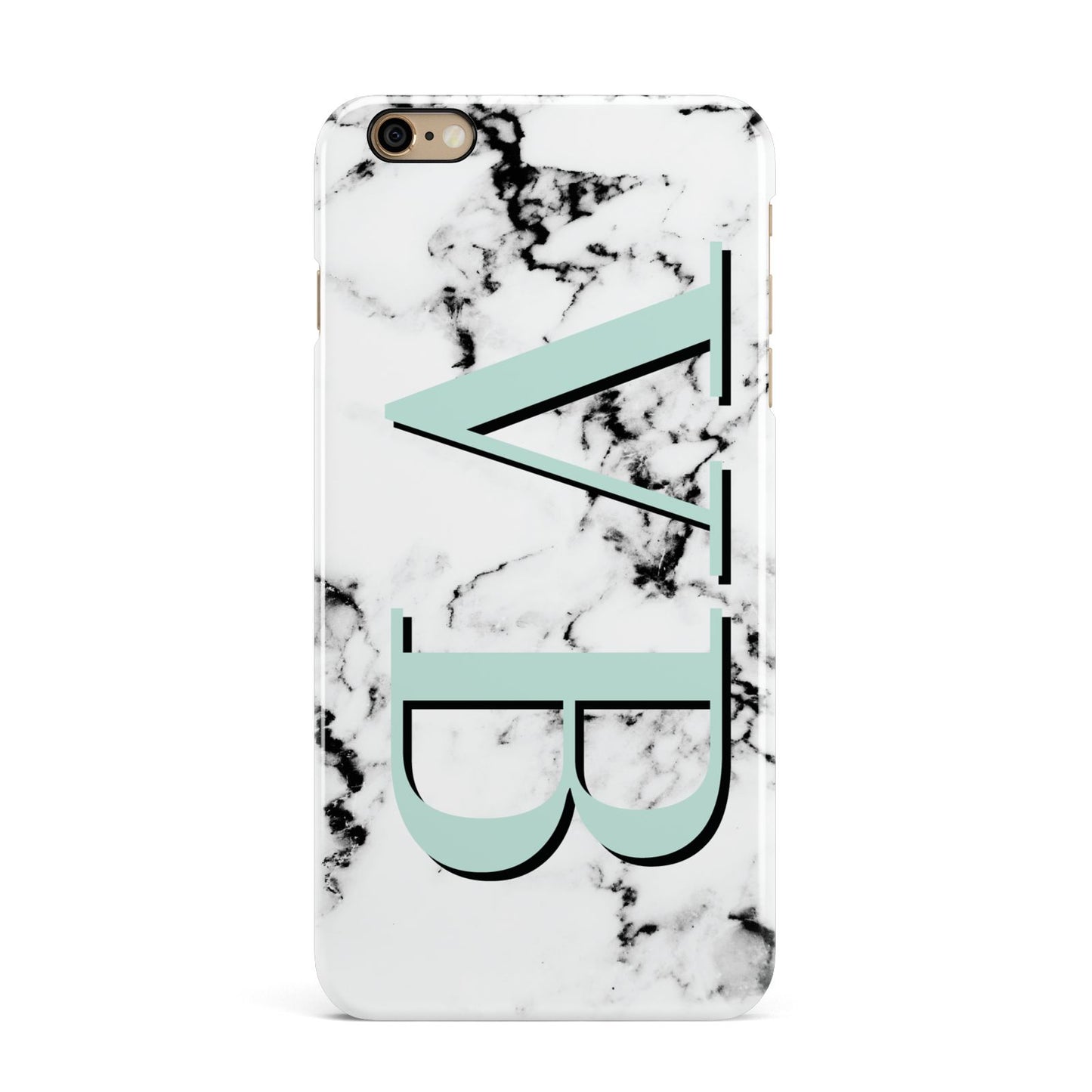 Personalised Mint Big Initials Marble iPhone 6 Plus 3D Snap Case on Gold Phone