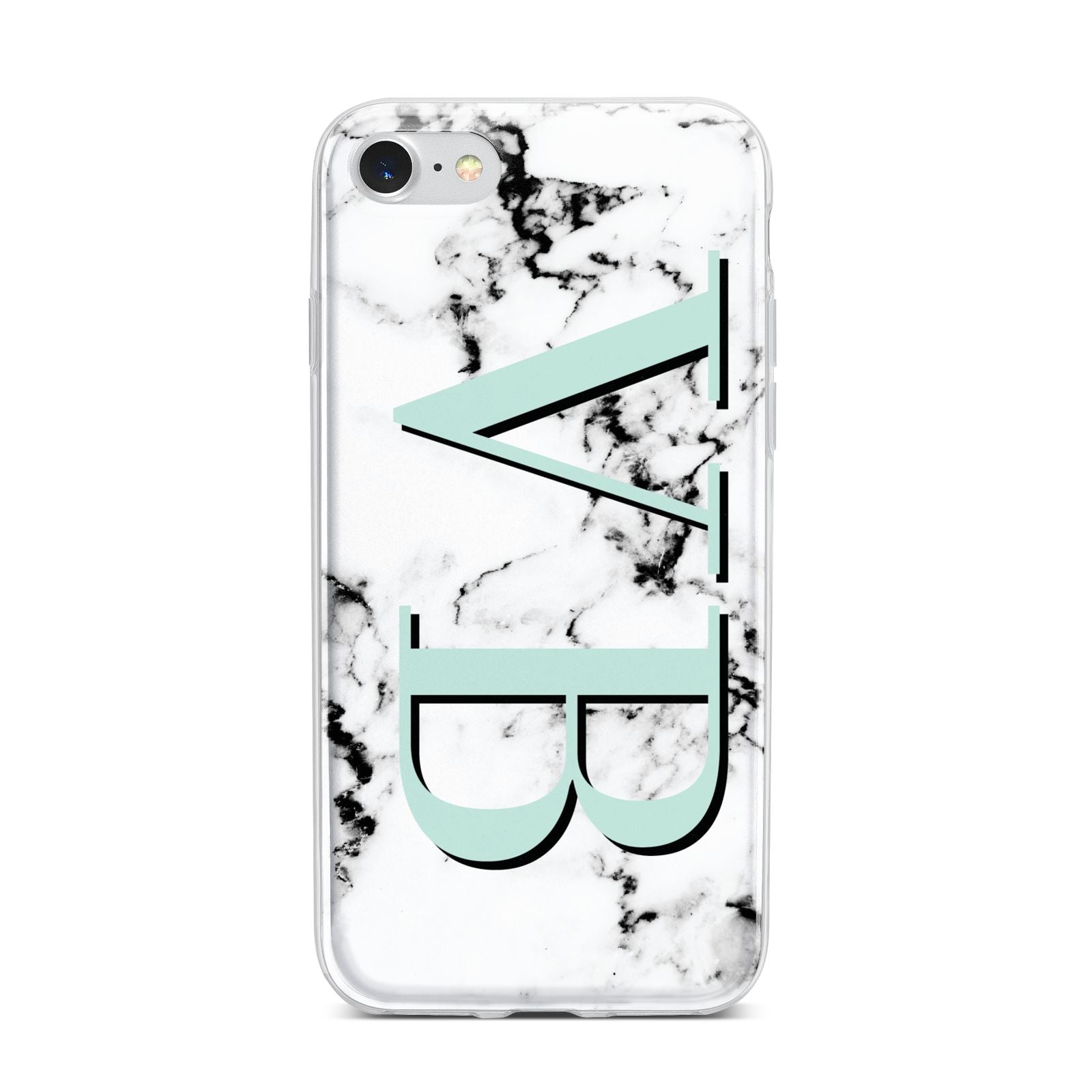 Personalised Mint Big Initials Marble iPhone 7 Bumper Case on Silver iPhone