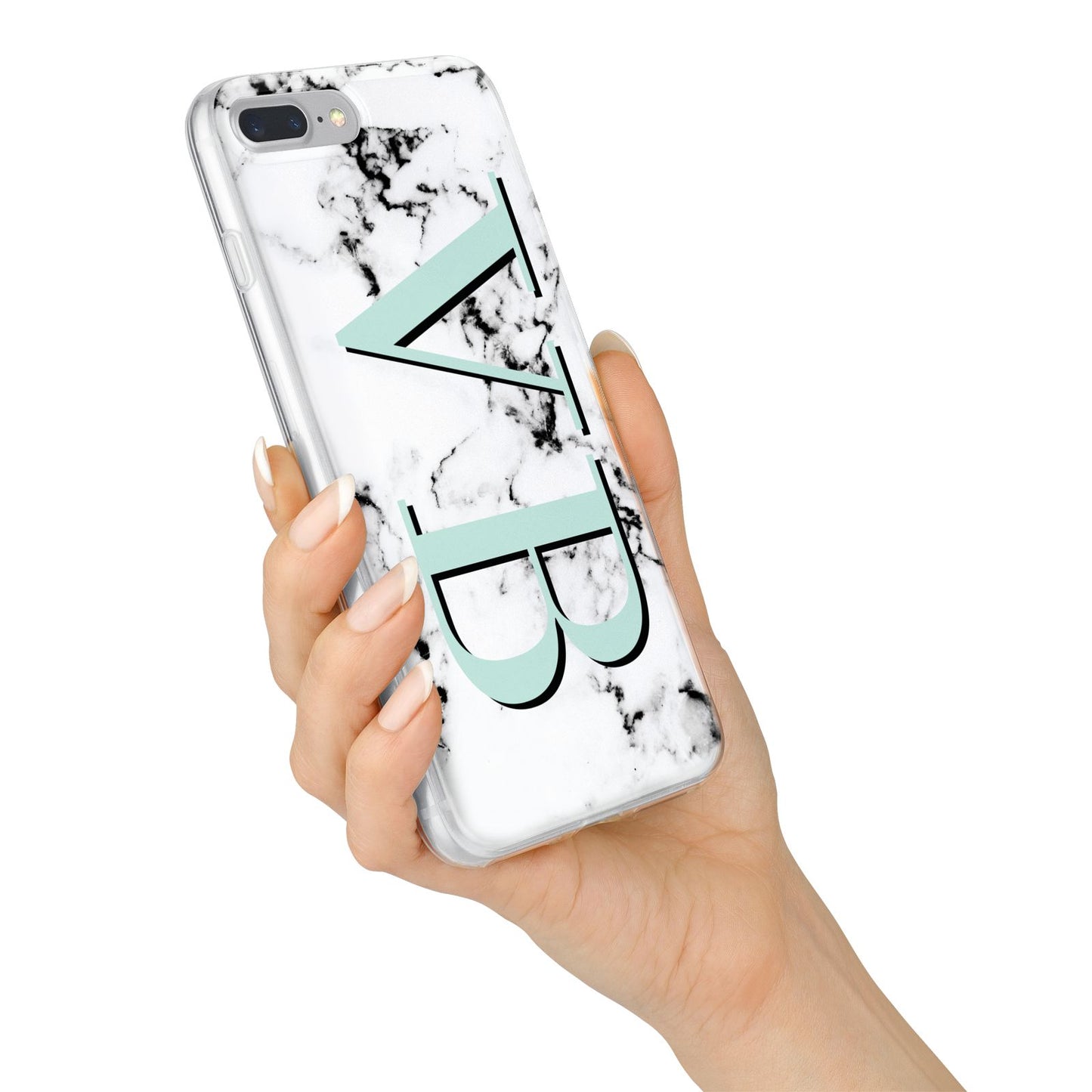 Personalised Mint Big Initials Marble iPhone 7 Plus Bumper Case on Silver iPhone Alternative Image