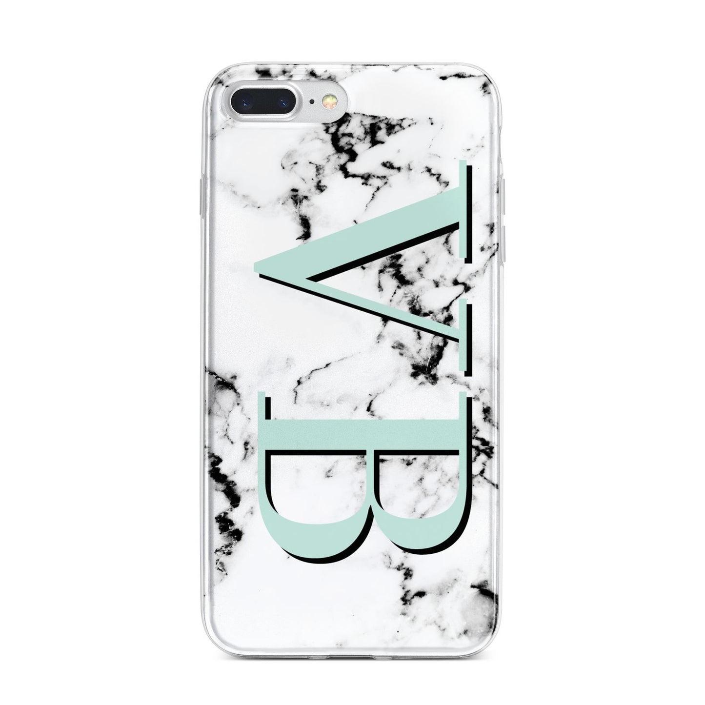 Personalised Mint Big Initials Marble iPhone 7 Plus Bumper Case on Silver iPhone