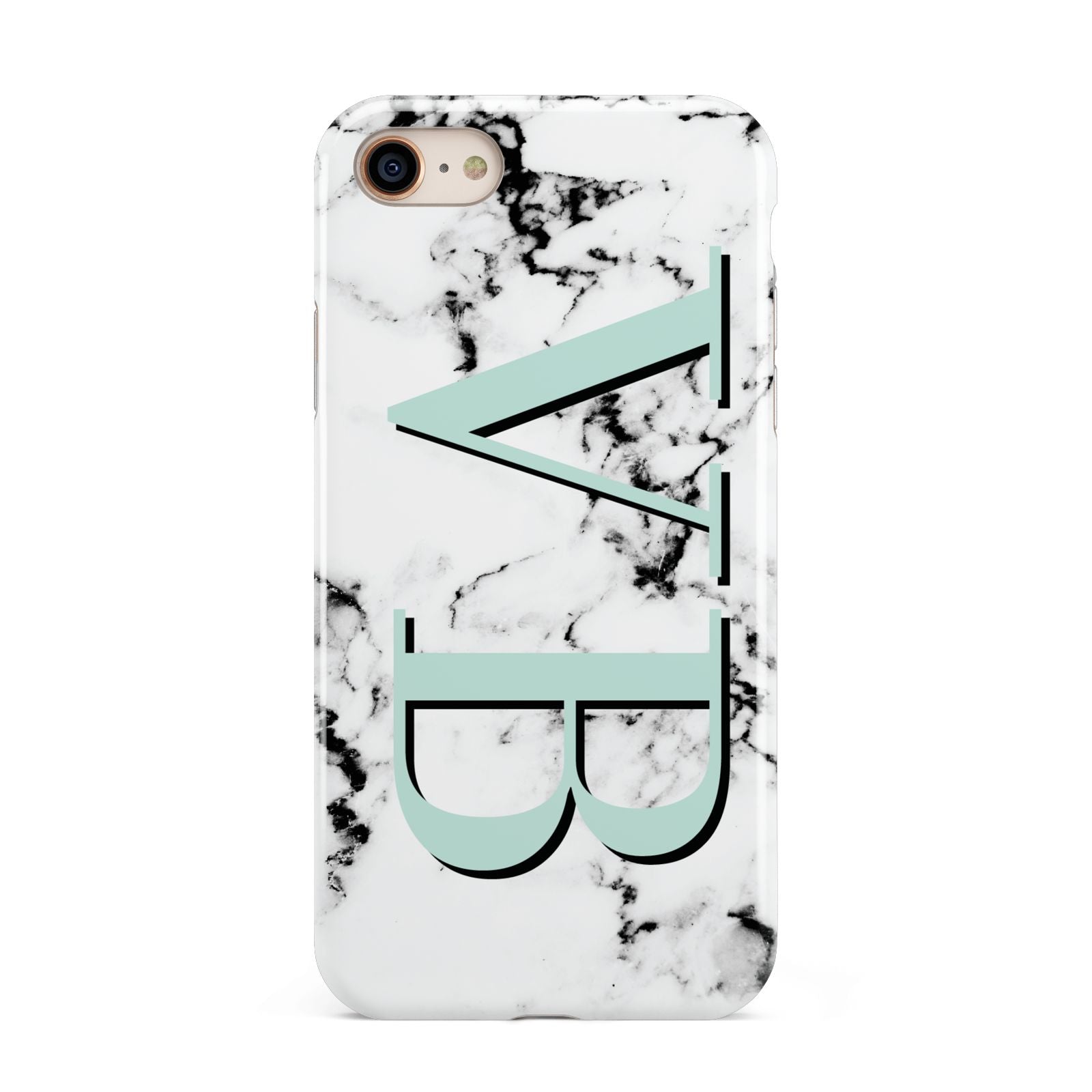 Personalised Mint Big Initials Marble iPhone 8 3D Tough Case on Gold Phone