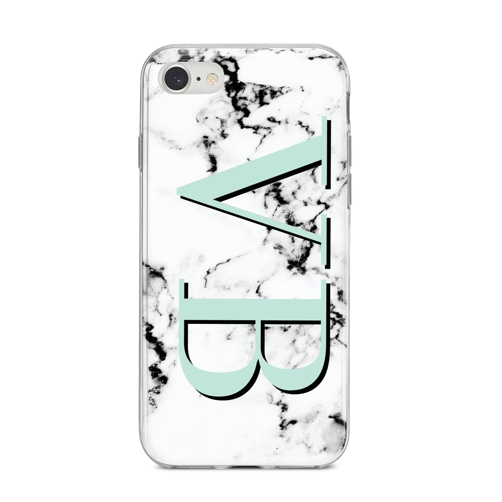 Personalised Mint Big Initials Marble iPhone 8 Bumper Case on Silver iPhone