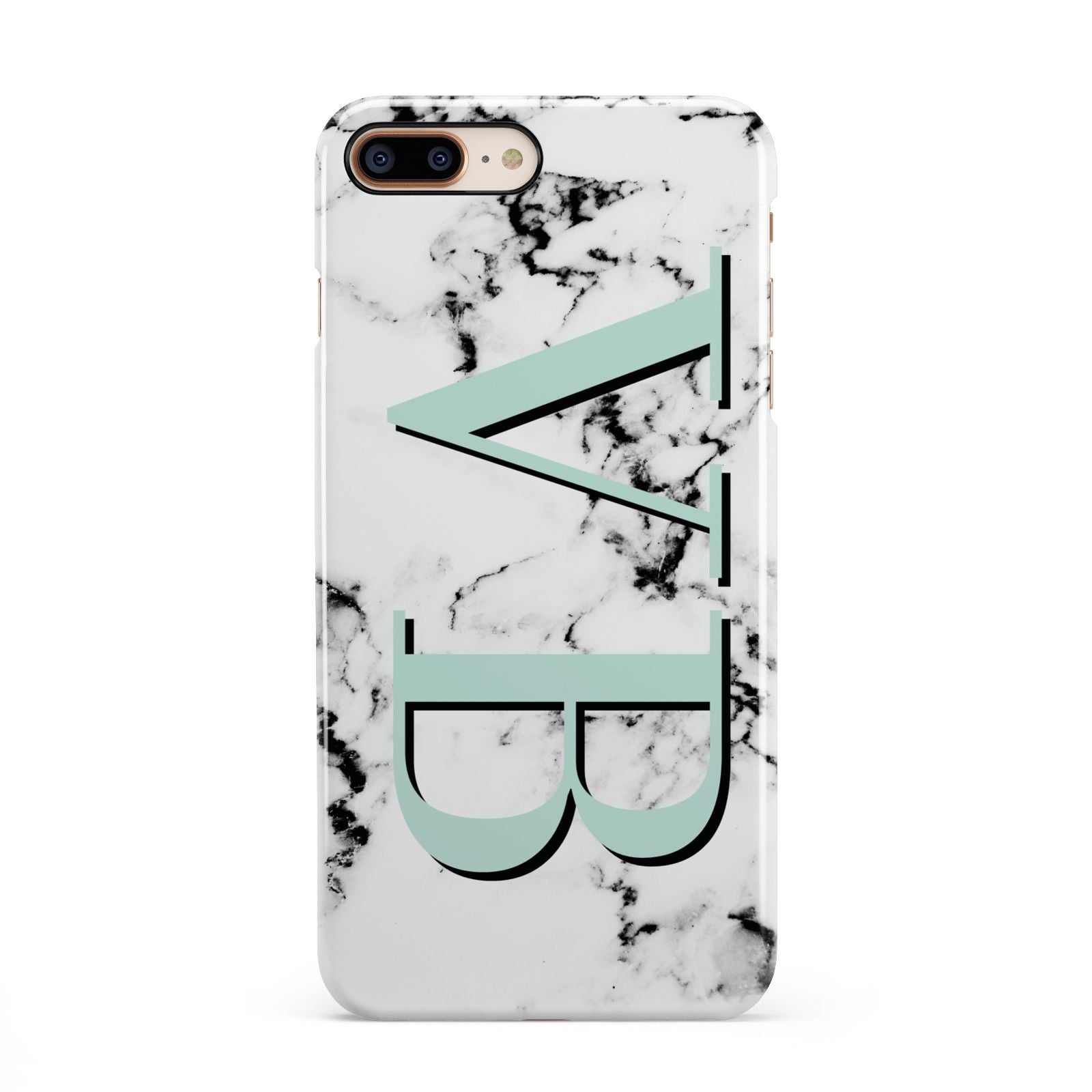 Personalised Mint Big Initials Marble iPhone 8 Plus 3D Snap Case on Gold Phone