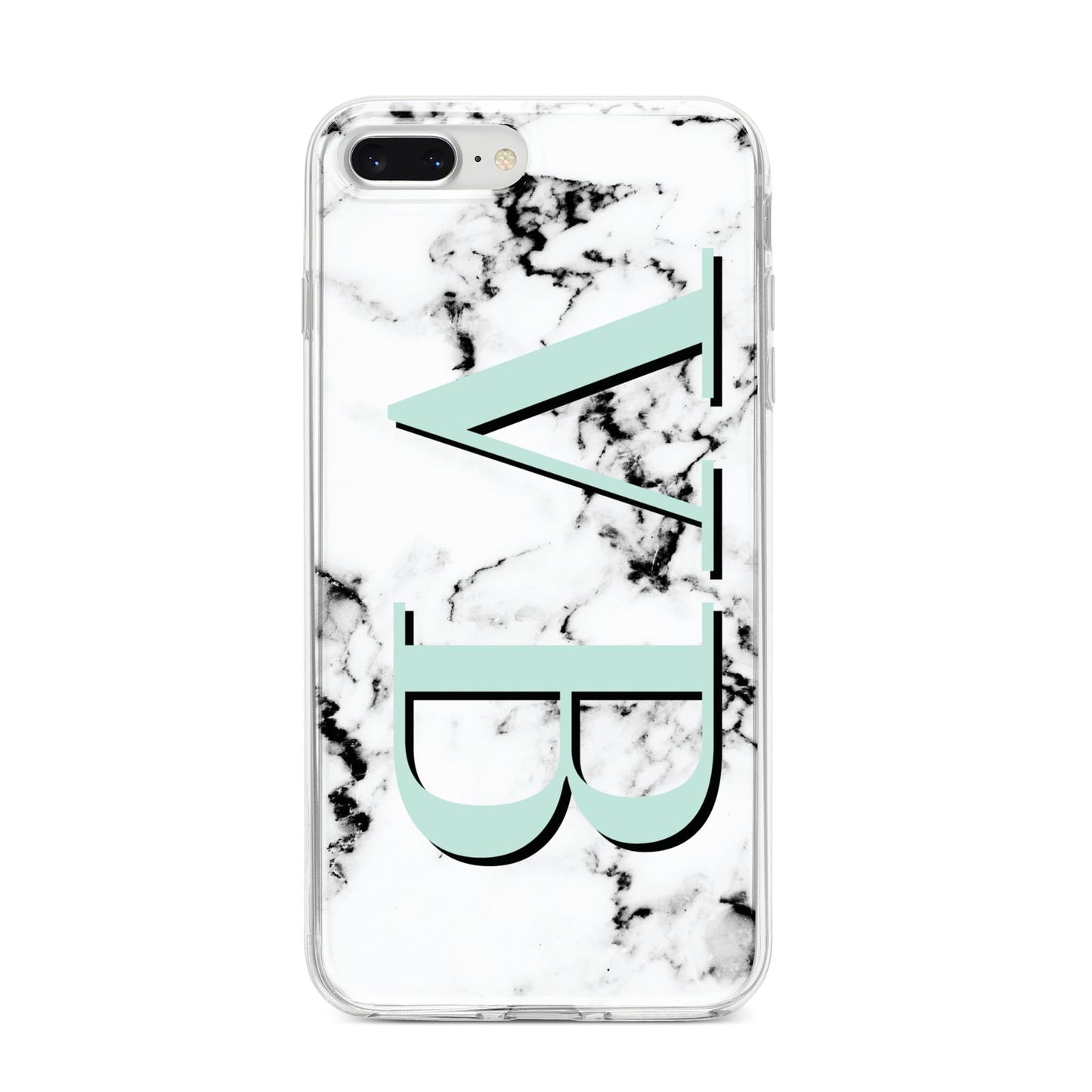 Personalised Mint Big Initials Marble iPhone 8 Plus Bumper Case on Silver iPhone