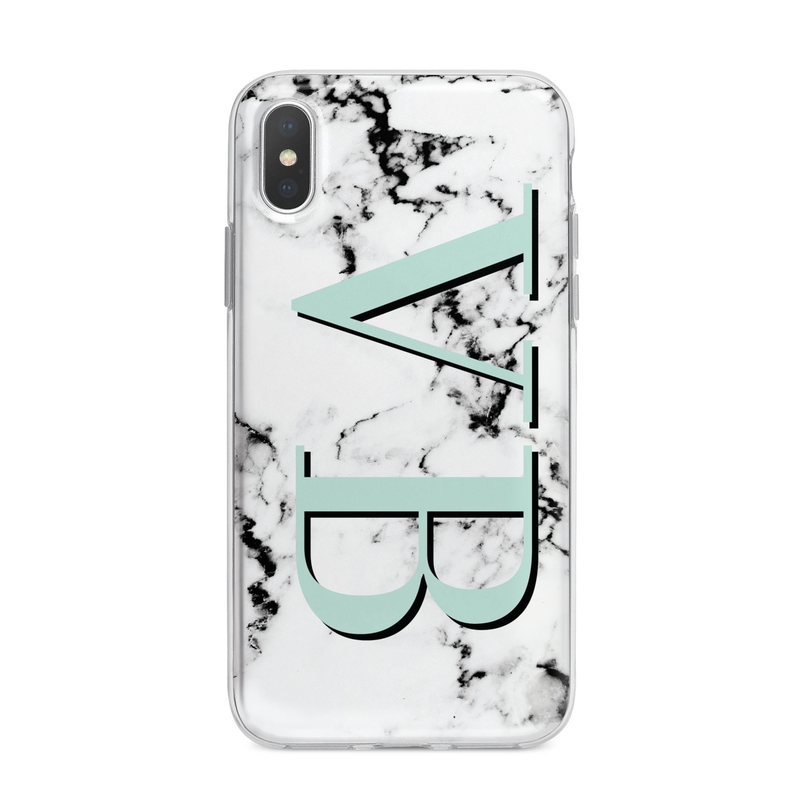 Personalised Mint Big Initials Marble iPhone X Bumper Case on Silver iPhone Alternative Image 1