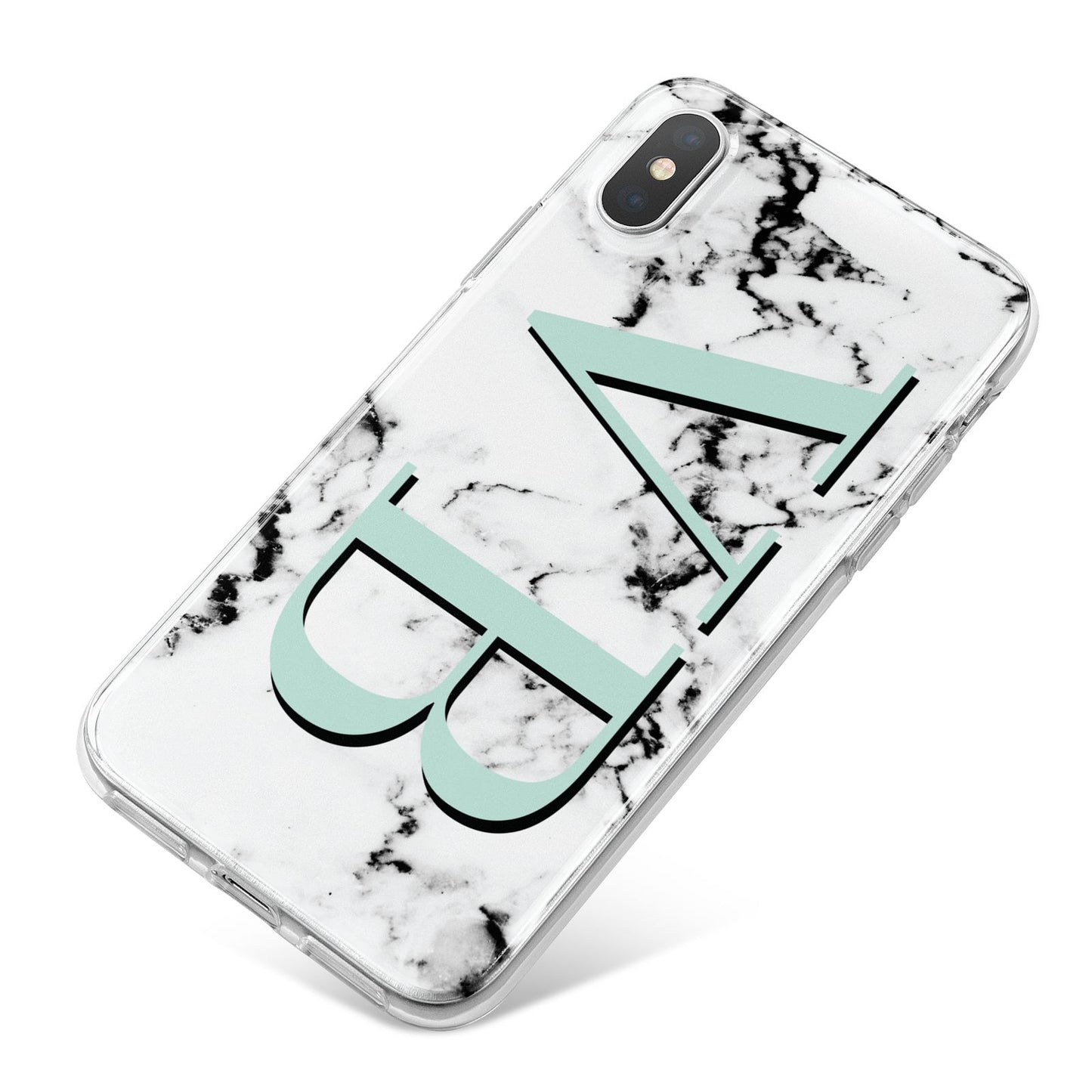 Personalised Mint Big Initials Marble iPhone X Bumper Case on Silver iPhone