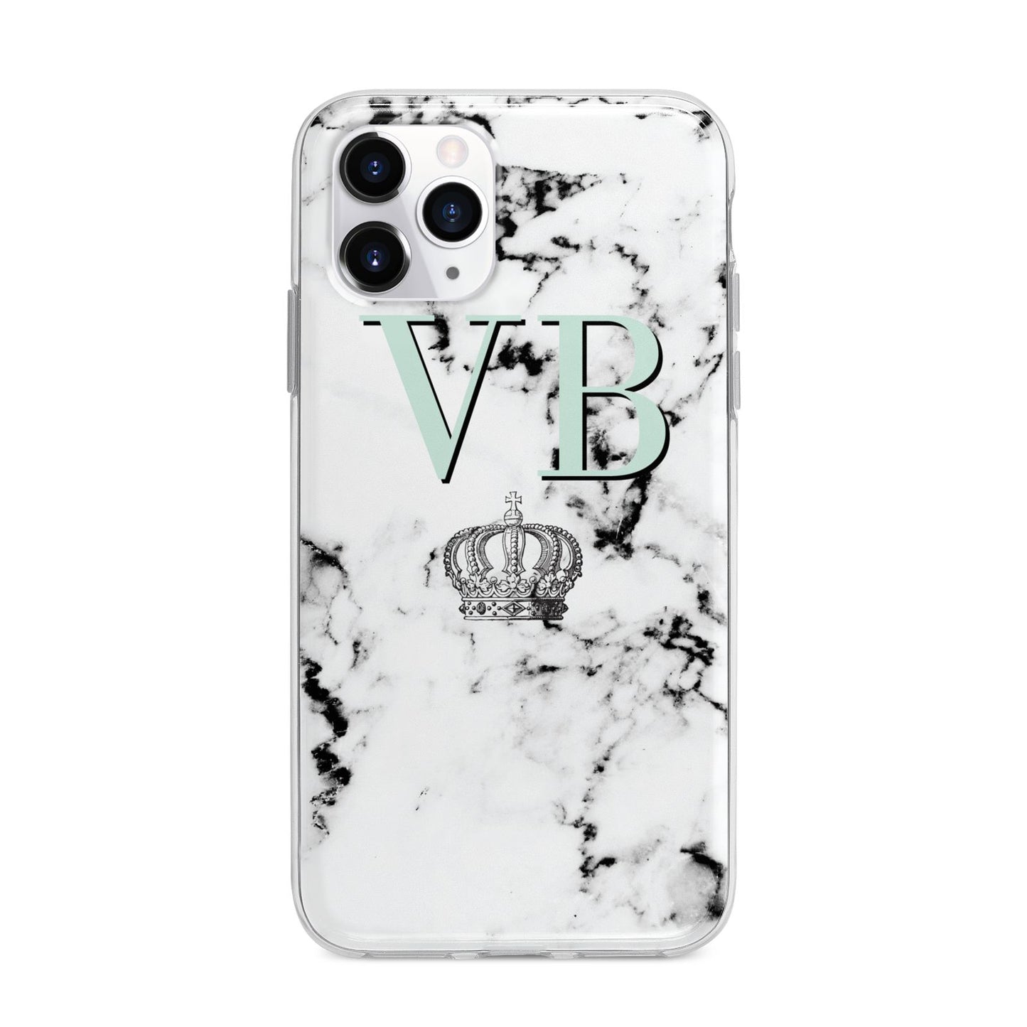 Personalised Mint Crown Initials Marble Apple iPhone 11 Pro Max in Silver with Bumper Case