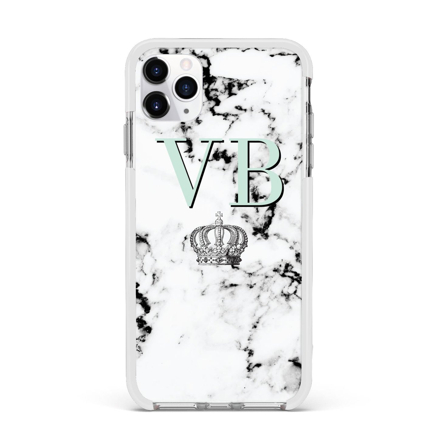 Personalised Mint Crown Initials Marble Apple iPhone 11 Pro Max in Silver with White Impact Case