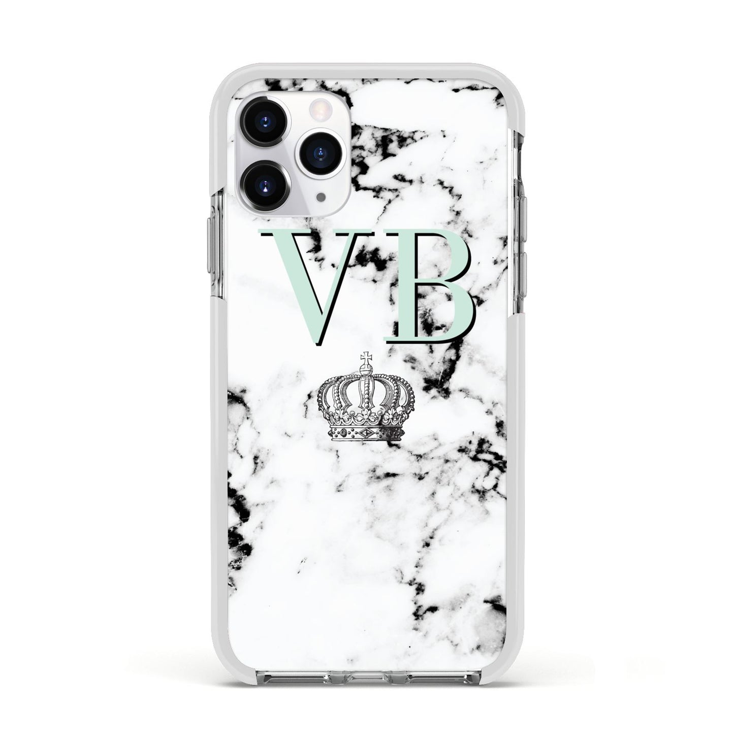 Personalised Mint Crown Initials Marble Apple iPhone 11 Pro in Silver with White Impact Case