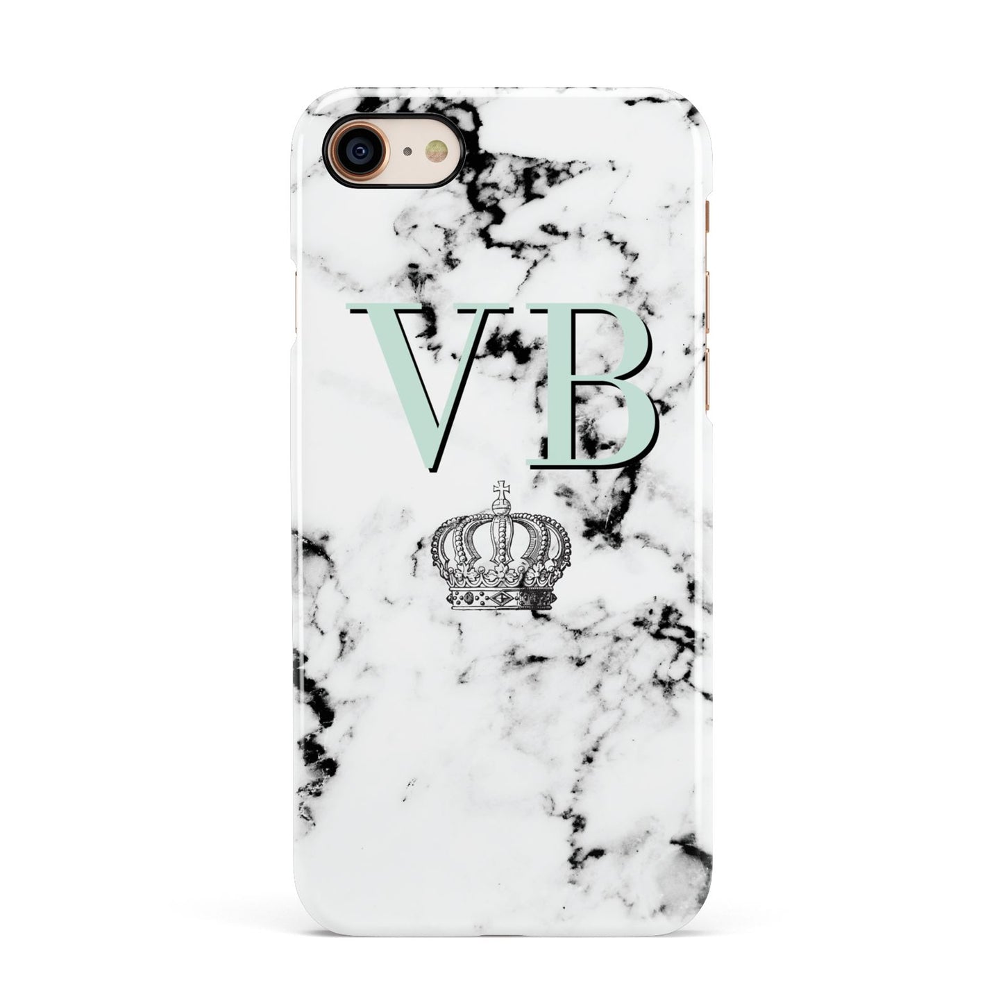 Personalised Mint Crown Initials Marble Apple iPhone 7 8 3D Snap Case