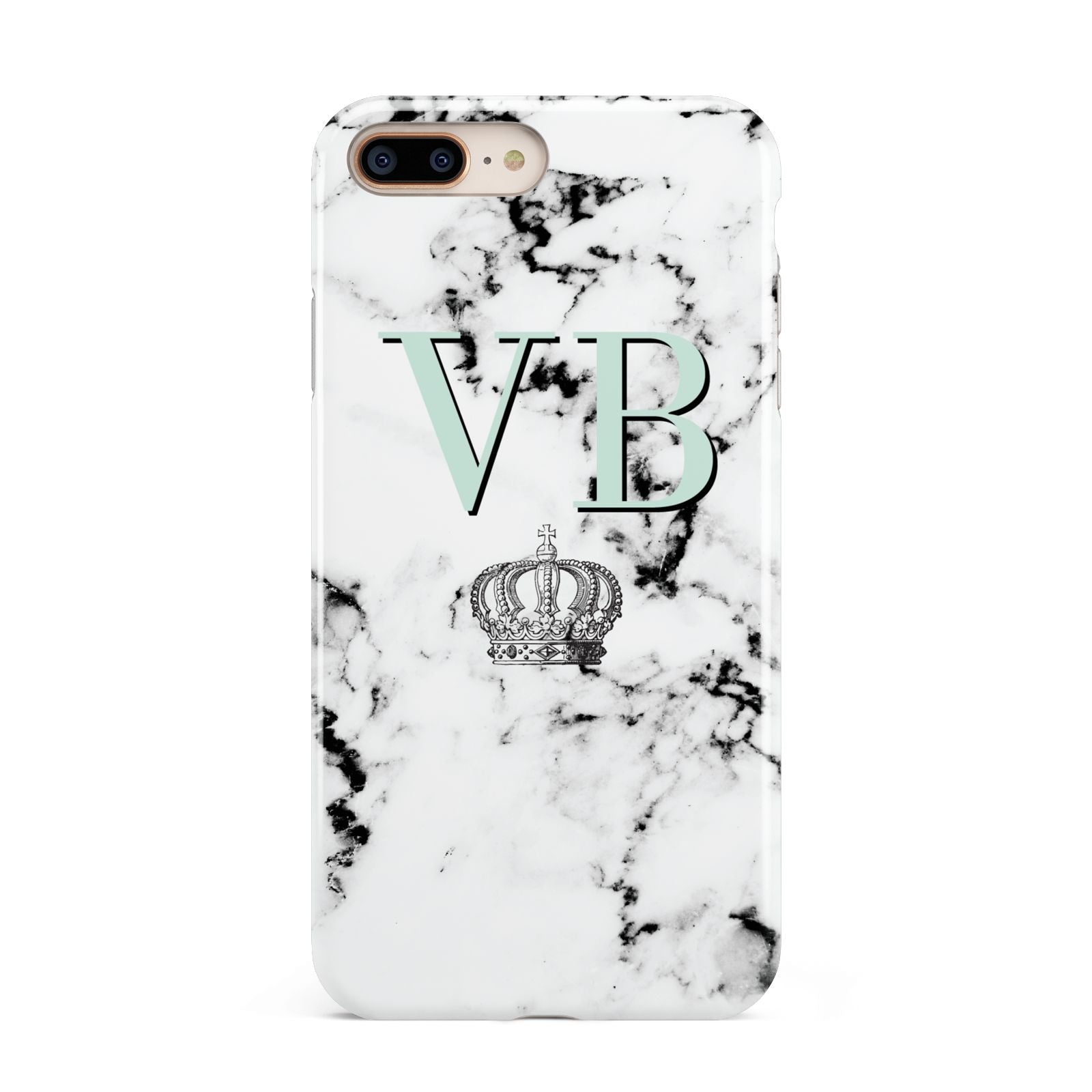 Personalised Mint Crown Initials Marble Apple iPhone 7 8 Plus 3D Tough Case