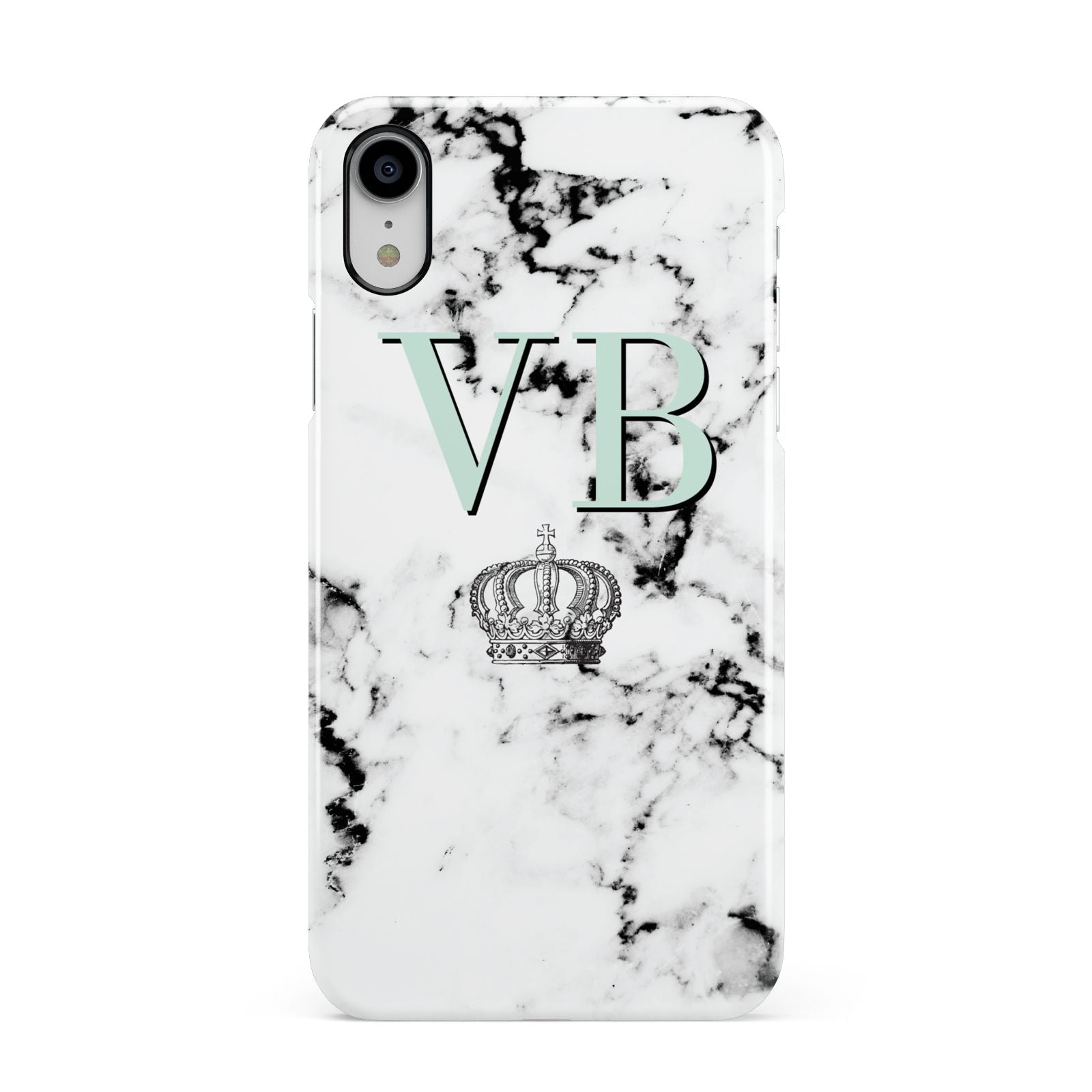 Personalised Mint Crown Initials Marble Apple iPhone XR White 3D Snap Case