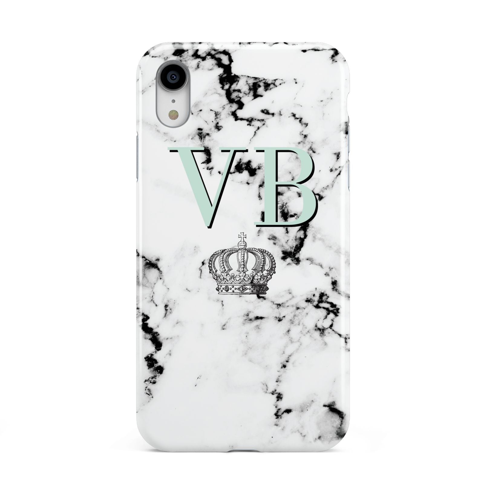 Personalised Mint Crown Initials Marble Apple iPhone XR White 3D Tough Case