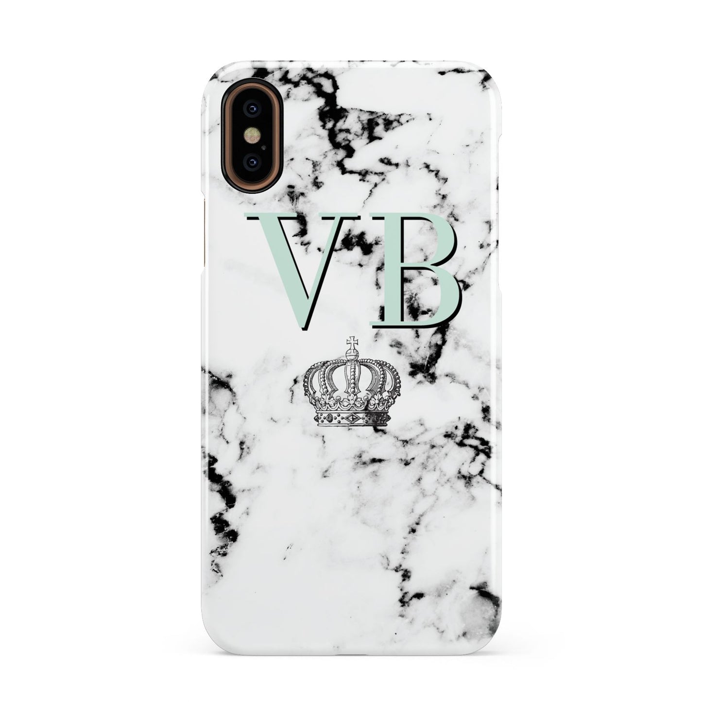 Personalised Mint Crown Initials Marble Apple iPhone XS 3D Snap Case