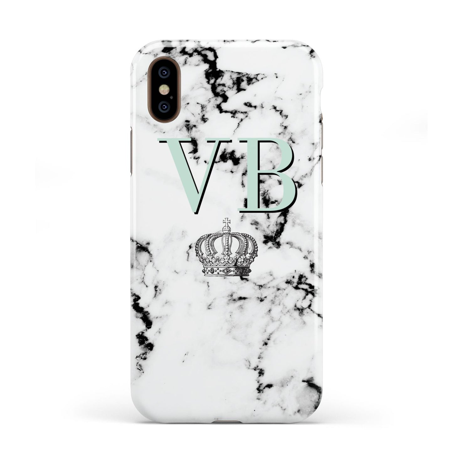 Personalised Mint Crown Initials Marble Apple iPhone XS 3D Tough