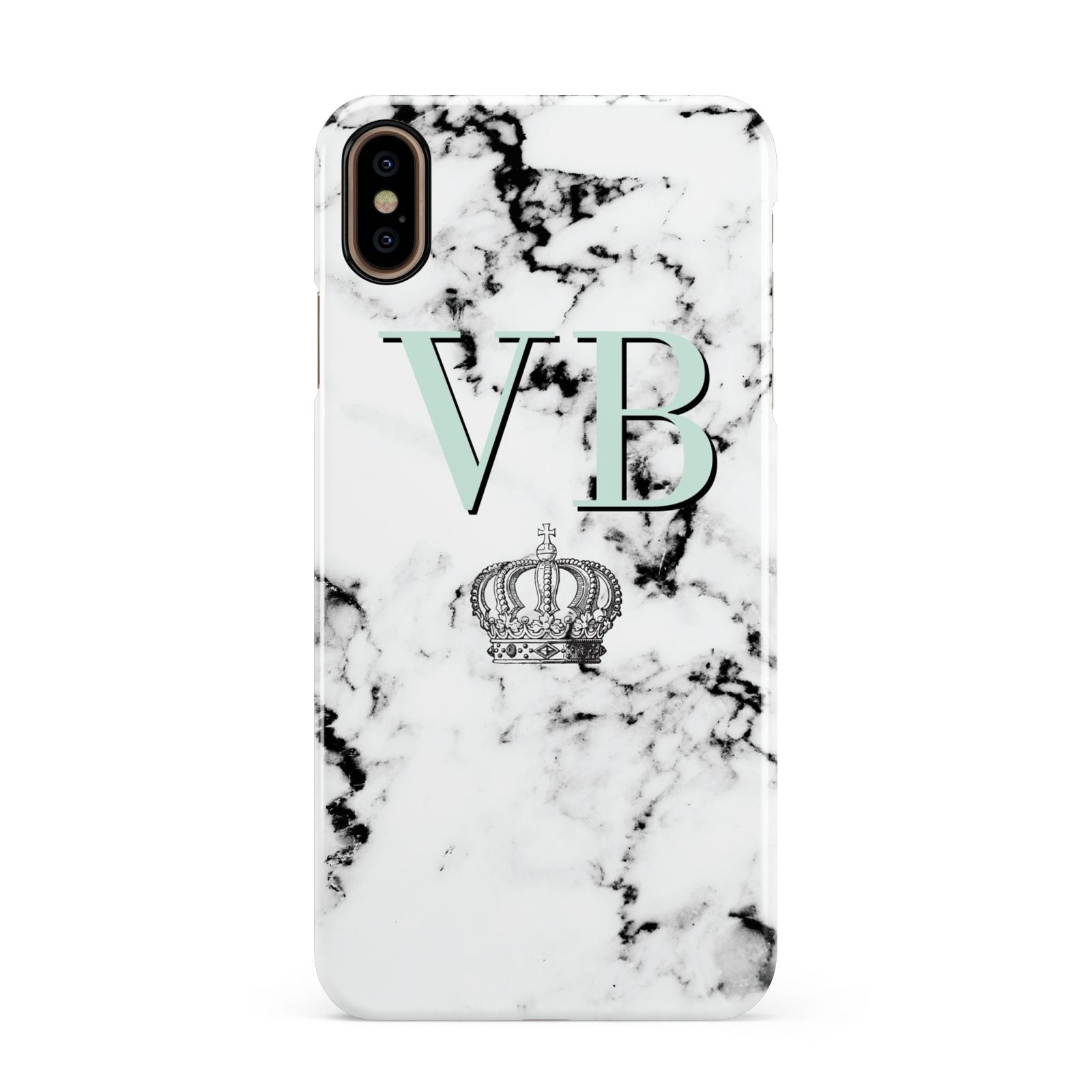 Personalised Mint Crown Initials Marble Apple iPhone Xs Max 3D Snap Case