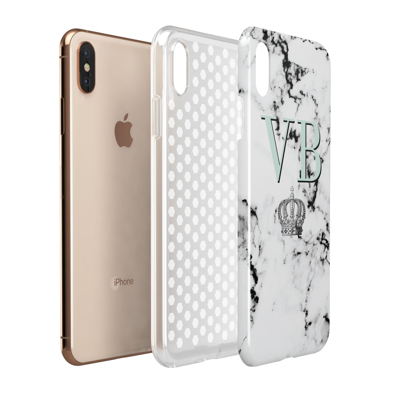 Personalised Mint Crown Initials Marble Apple iPhone Xs Max 3D Tough Case Expanded View