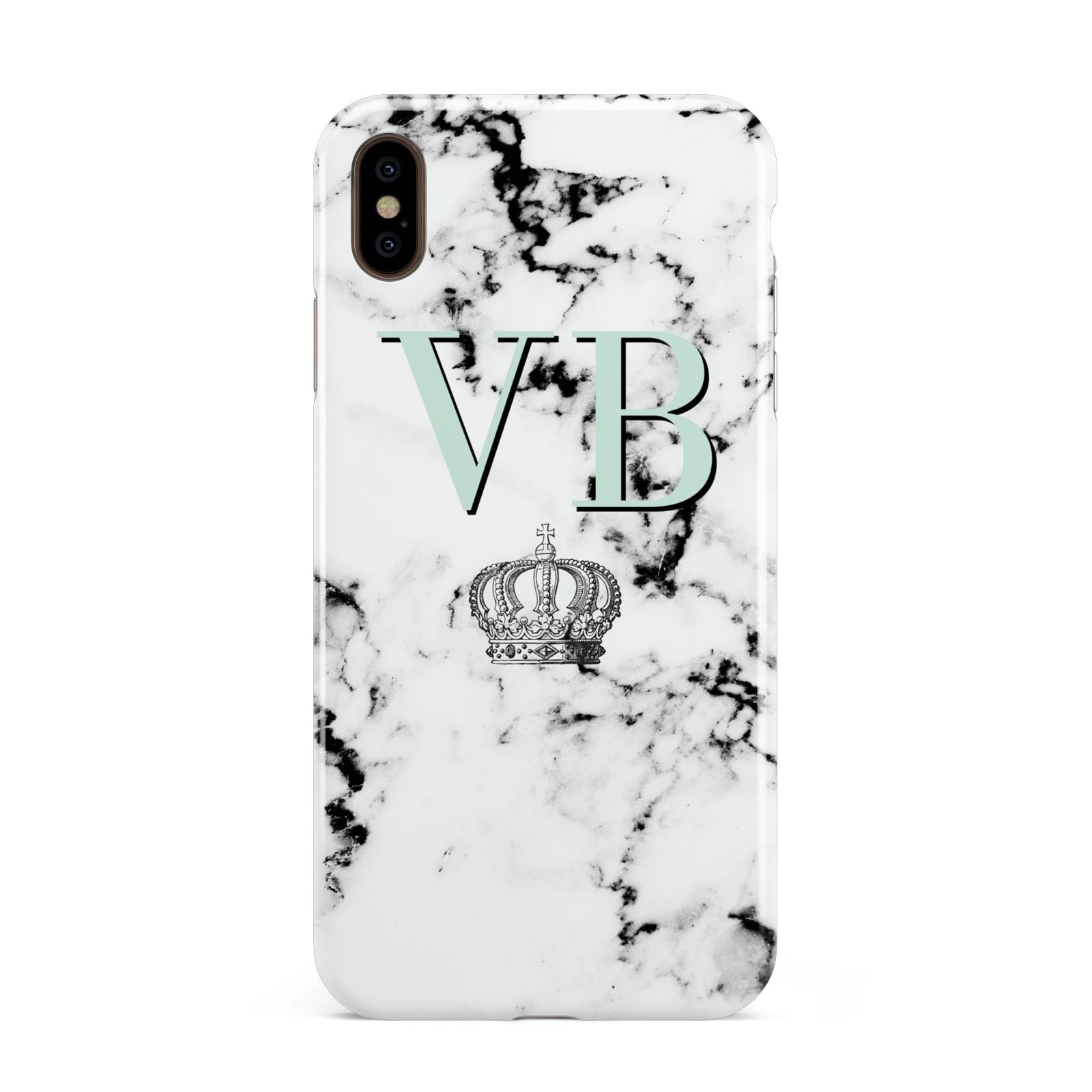 Personalised Mint Crown Initials Marble Apple iPhone Xs Max 3D Tough Case