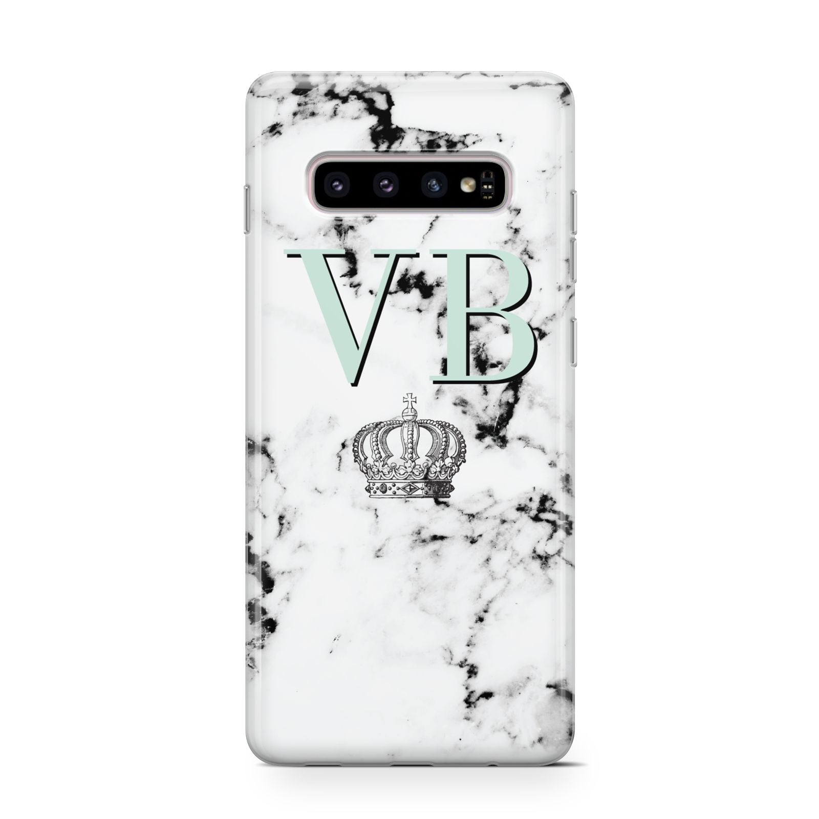 Personalised Mint Crown Initials Marble Samsung Galaxy S10 Case