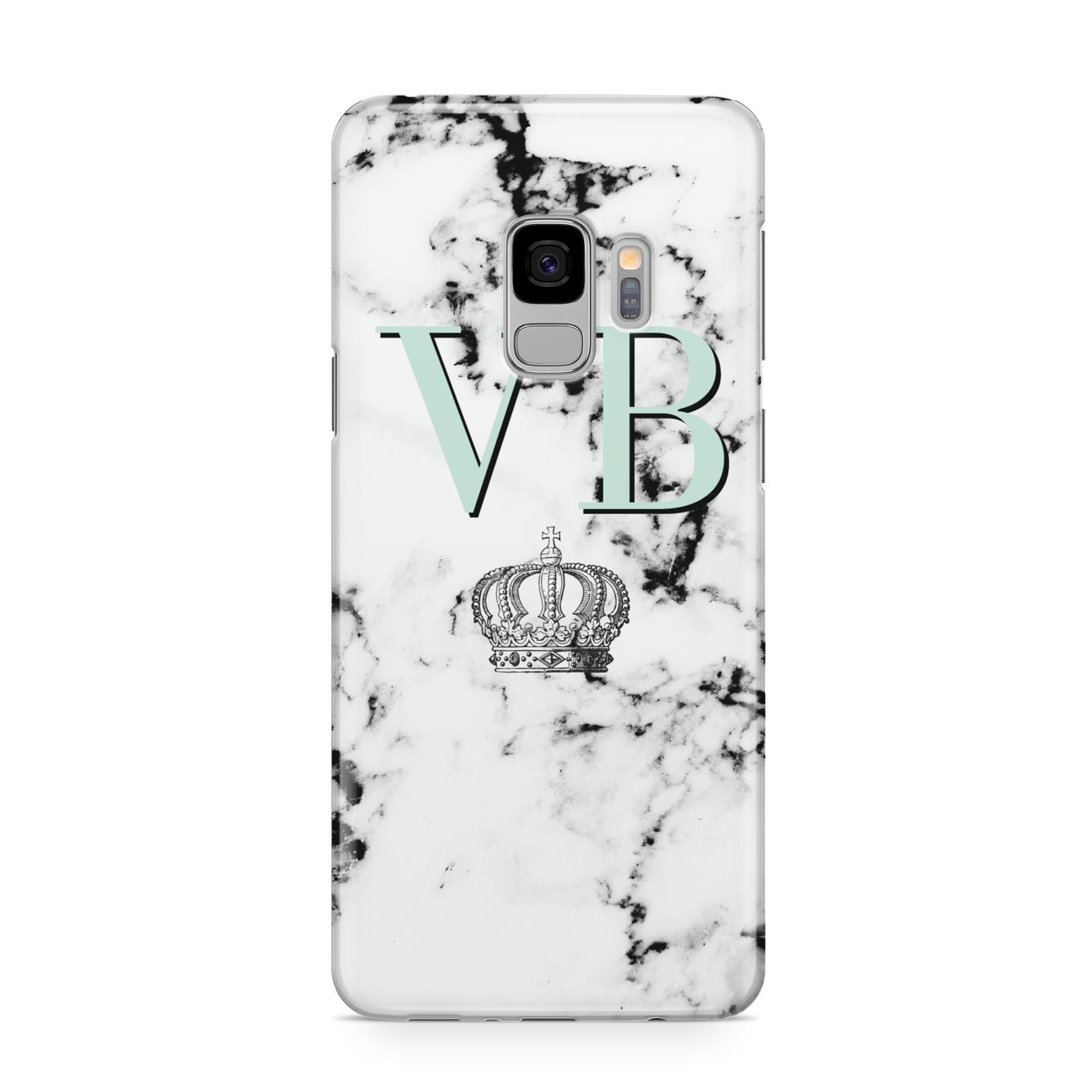 Personalised Mint Crown Initials Marble Samsung Galaxy S9 Case