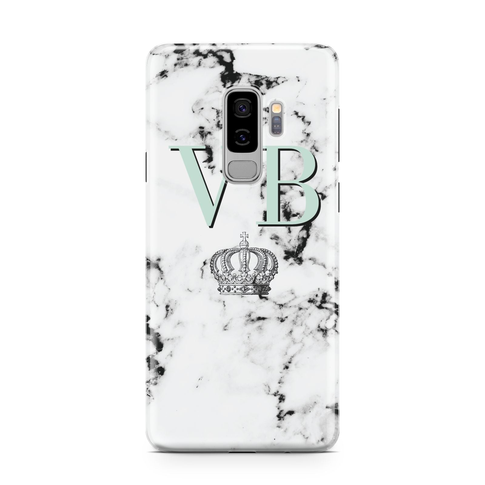 Personalised Mint Crown Initials Marble Samsung Galaxy S9 Plus Case on Silver phone