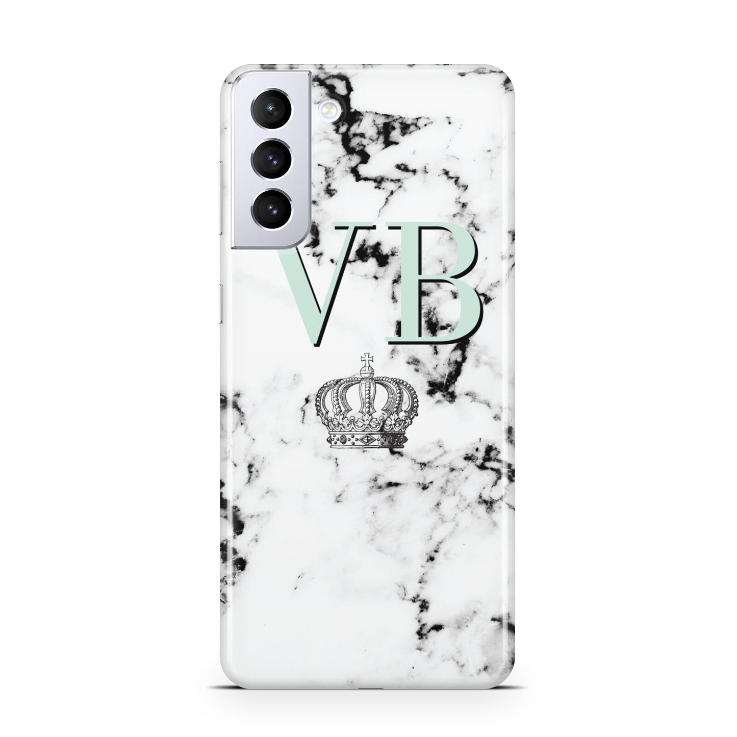 Personalised Mint Crown Initials Marble Samsung S21 Plus Phone Case