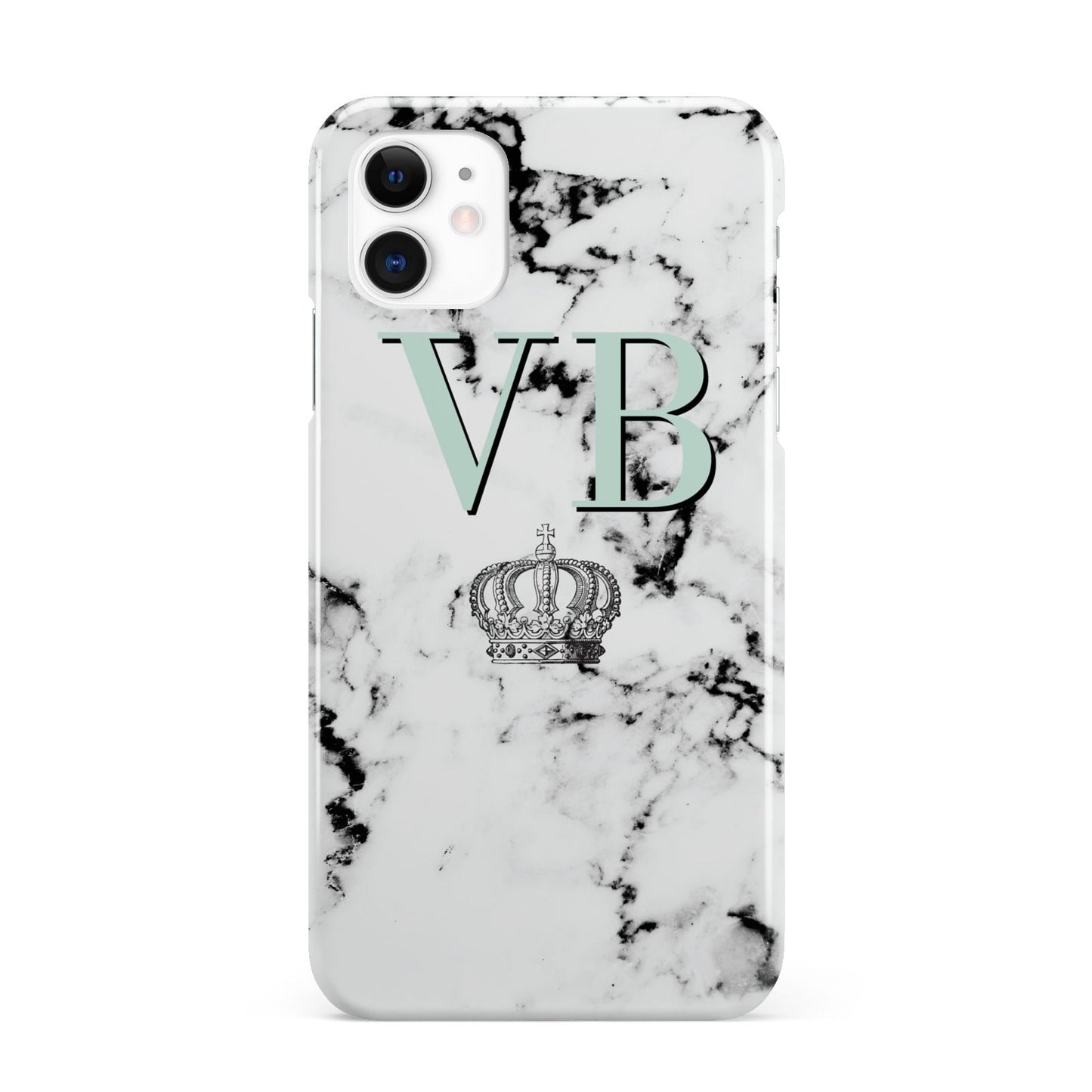 Personalised Mint Crown Initials Marble iPhone 11 3D Snap Case