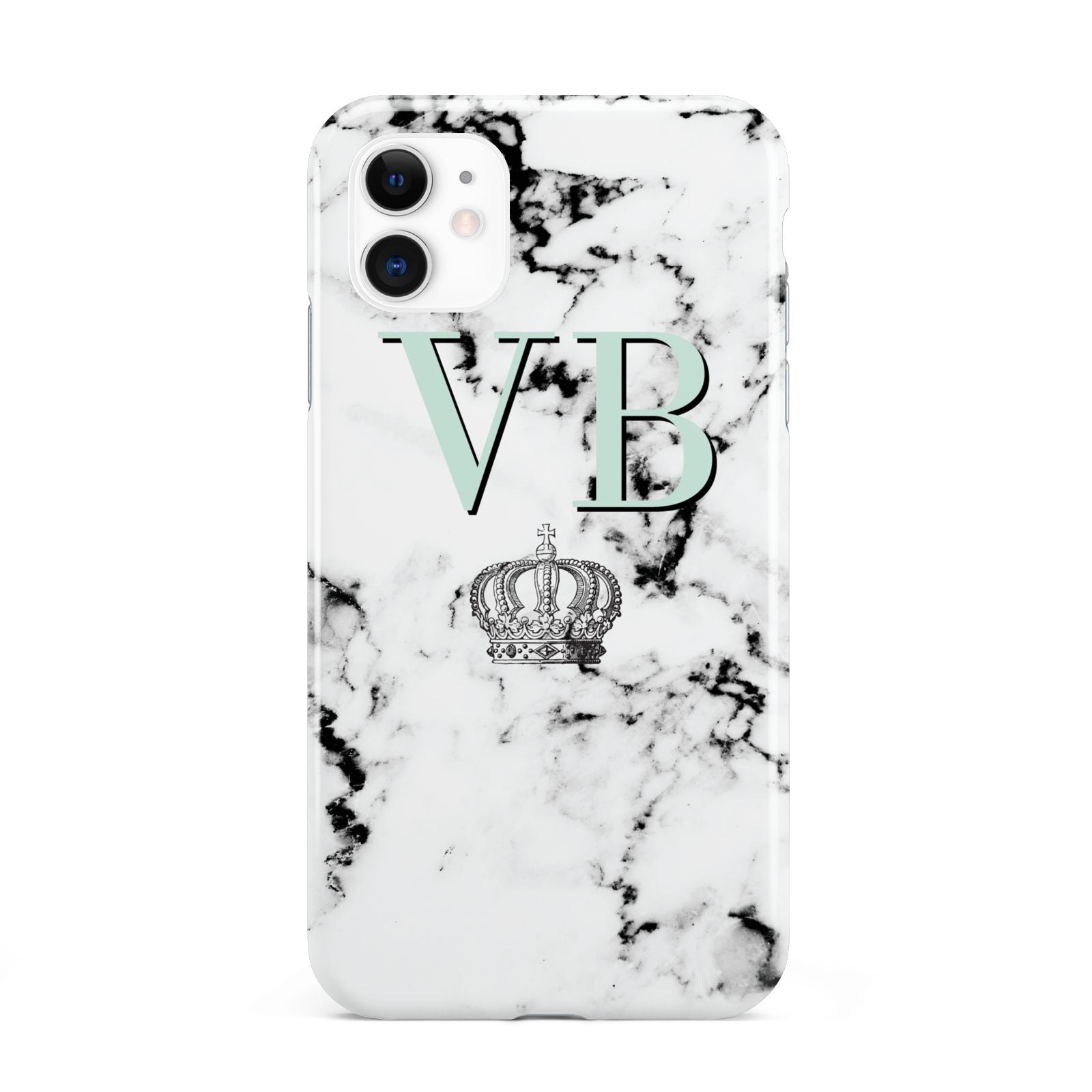 Personalised Mint Crown Initials Marble iPhone 11 3D Tough Case