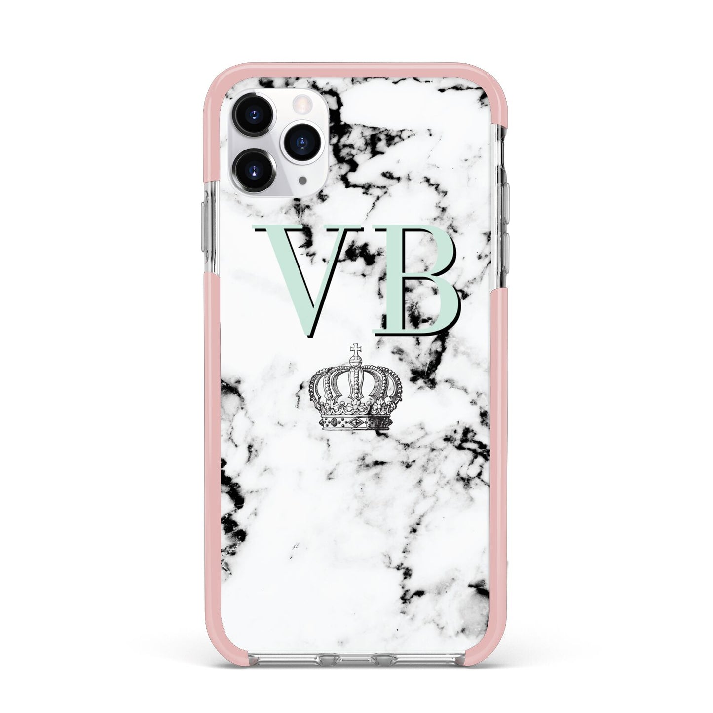 Personalised Mint Crown Initials Marble iPhone 11 Pro Max Impact Pink Edge Case