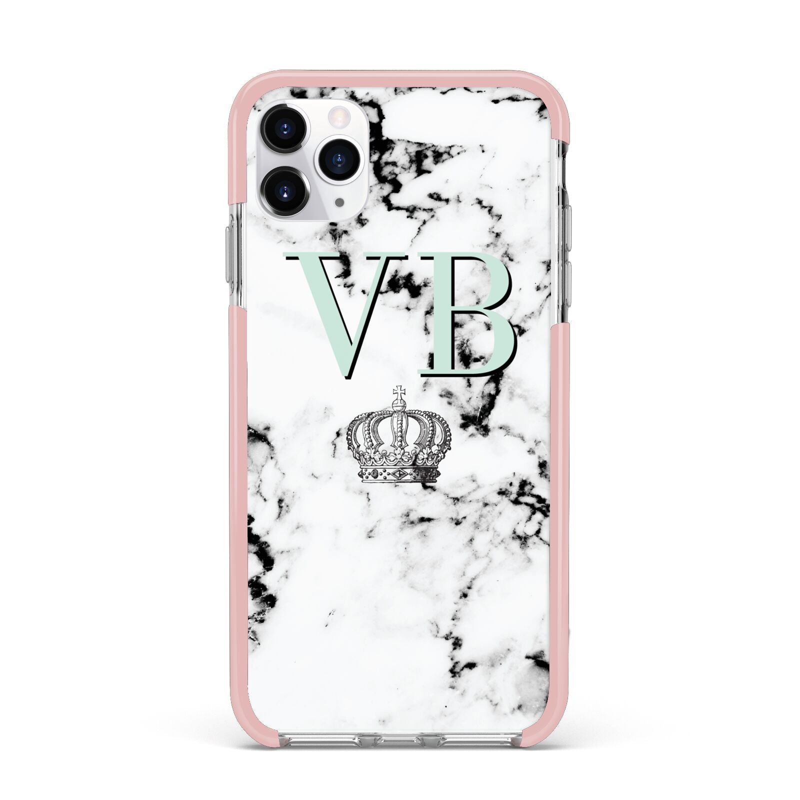 Personalised Mint Crown Initials Marble iPhone 11 Pro Max Impact Pink Edge Case