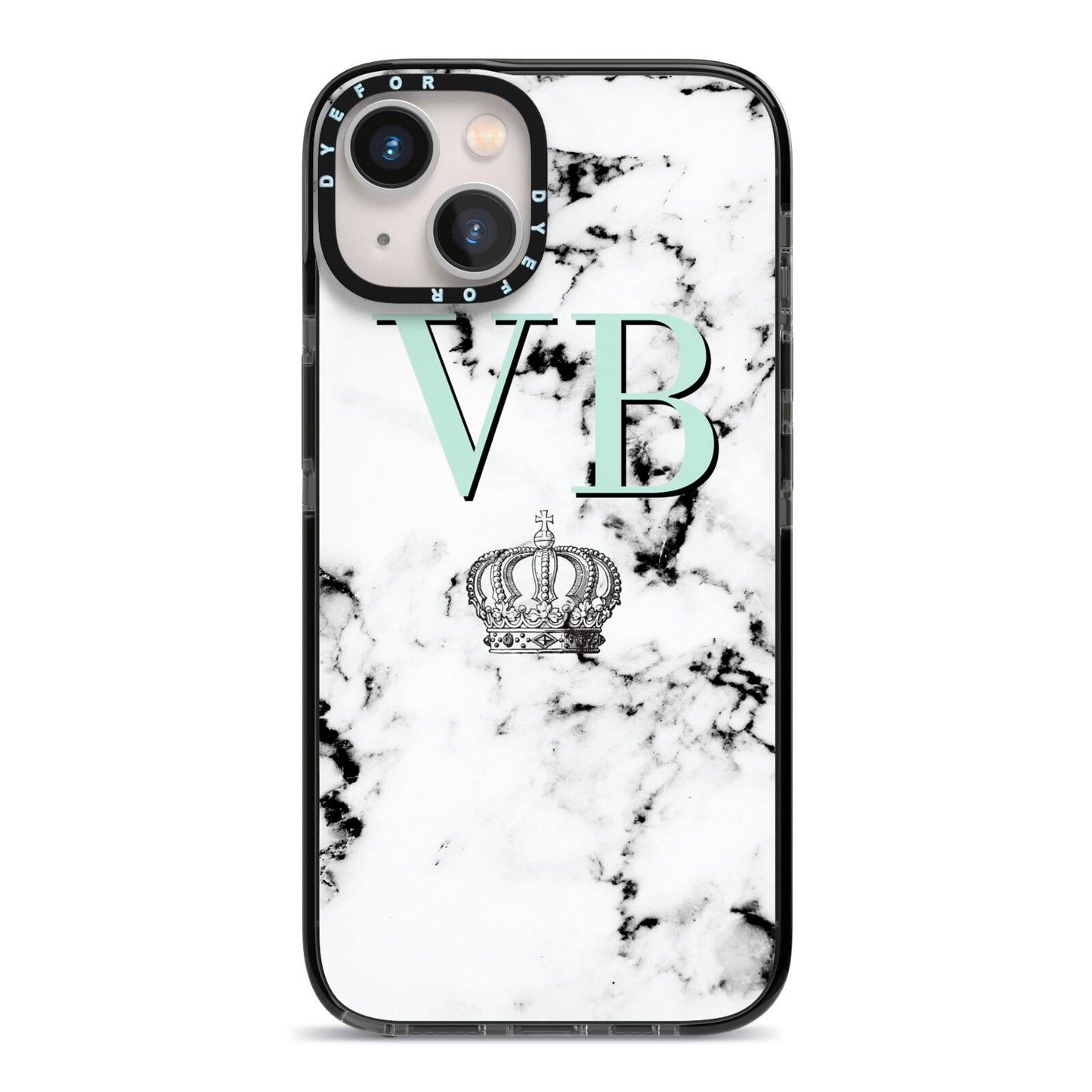 Personalised Mint Crown Initials Marble iPhone 13 Black Impact Case on Silver phone