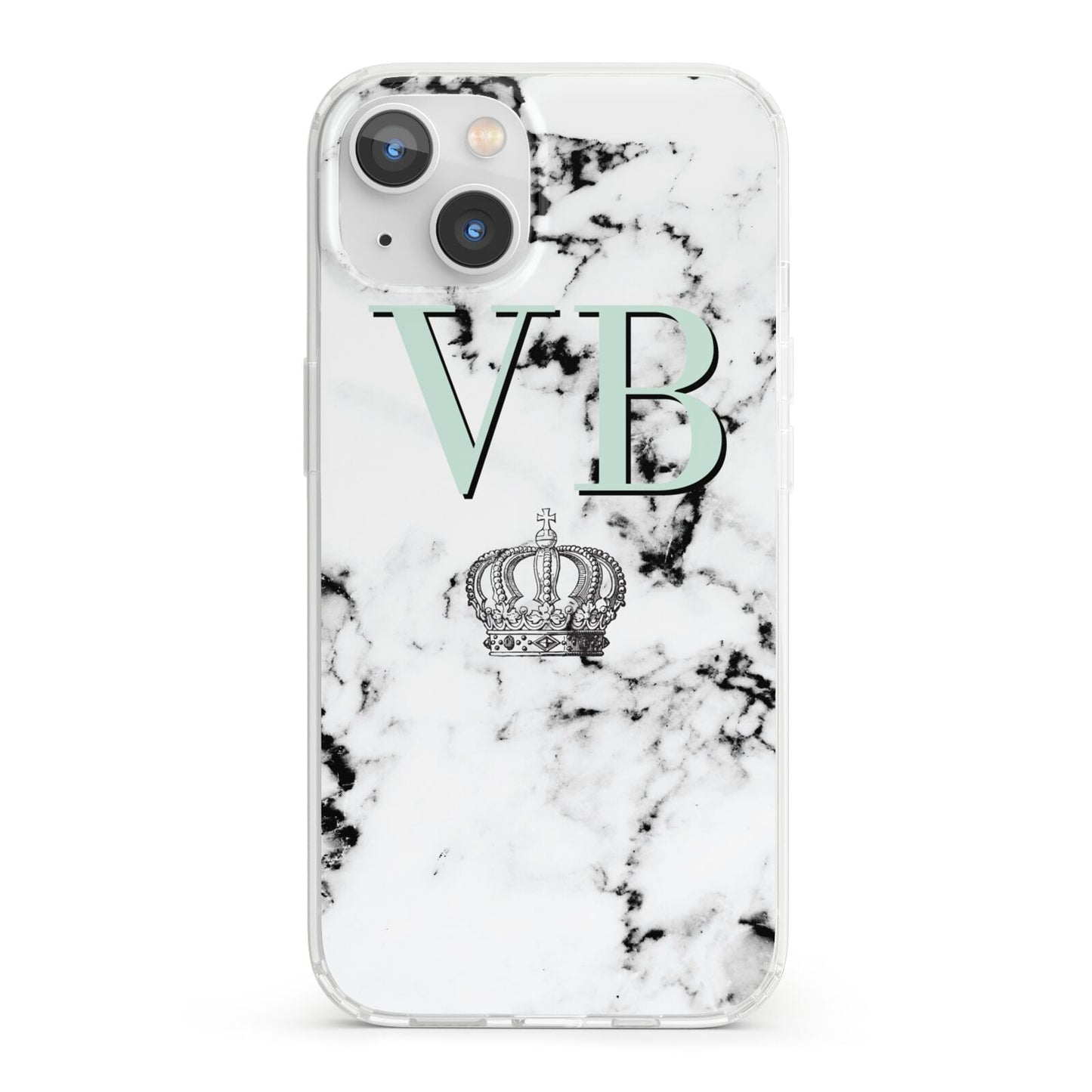 Personalised Mint Crown Initials Marble iPhone 13 Clear Bumper Case